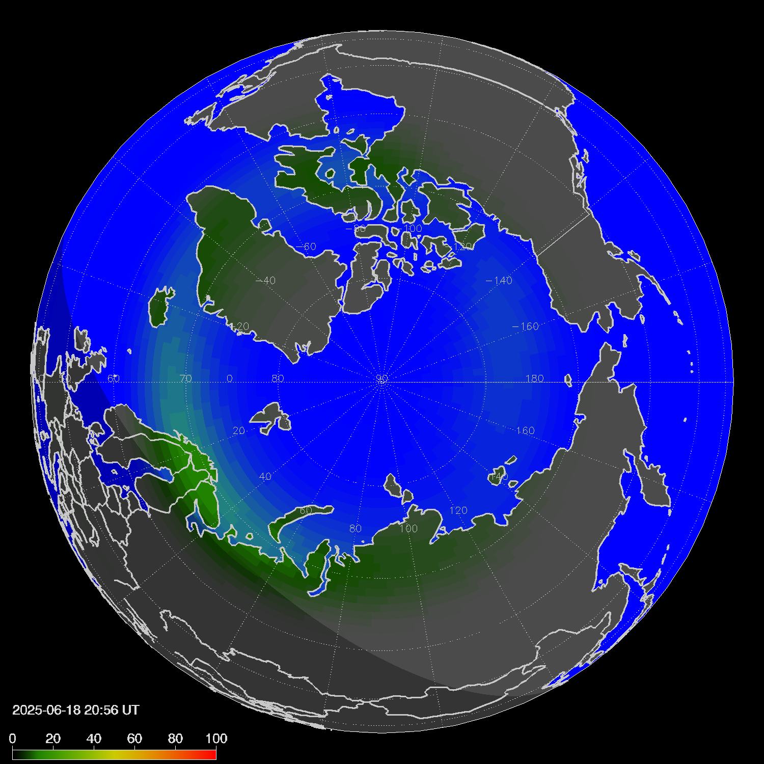 Northern lights (auroras) in the northern hemisphere