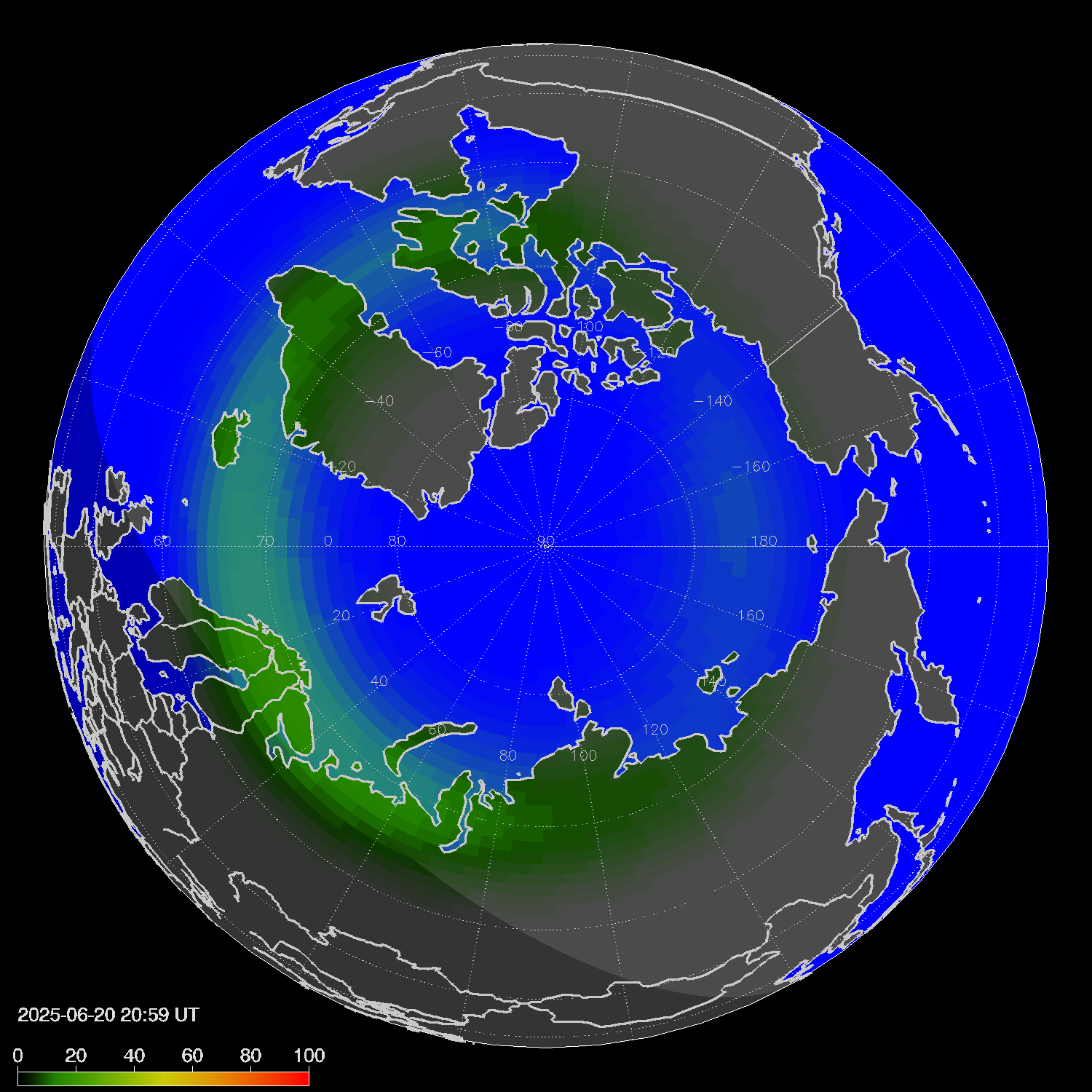 Northern lights (auroras) in the northern hemisphere