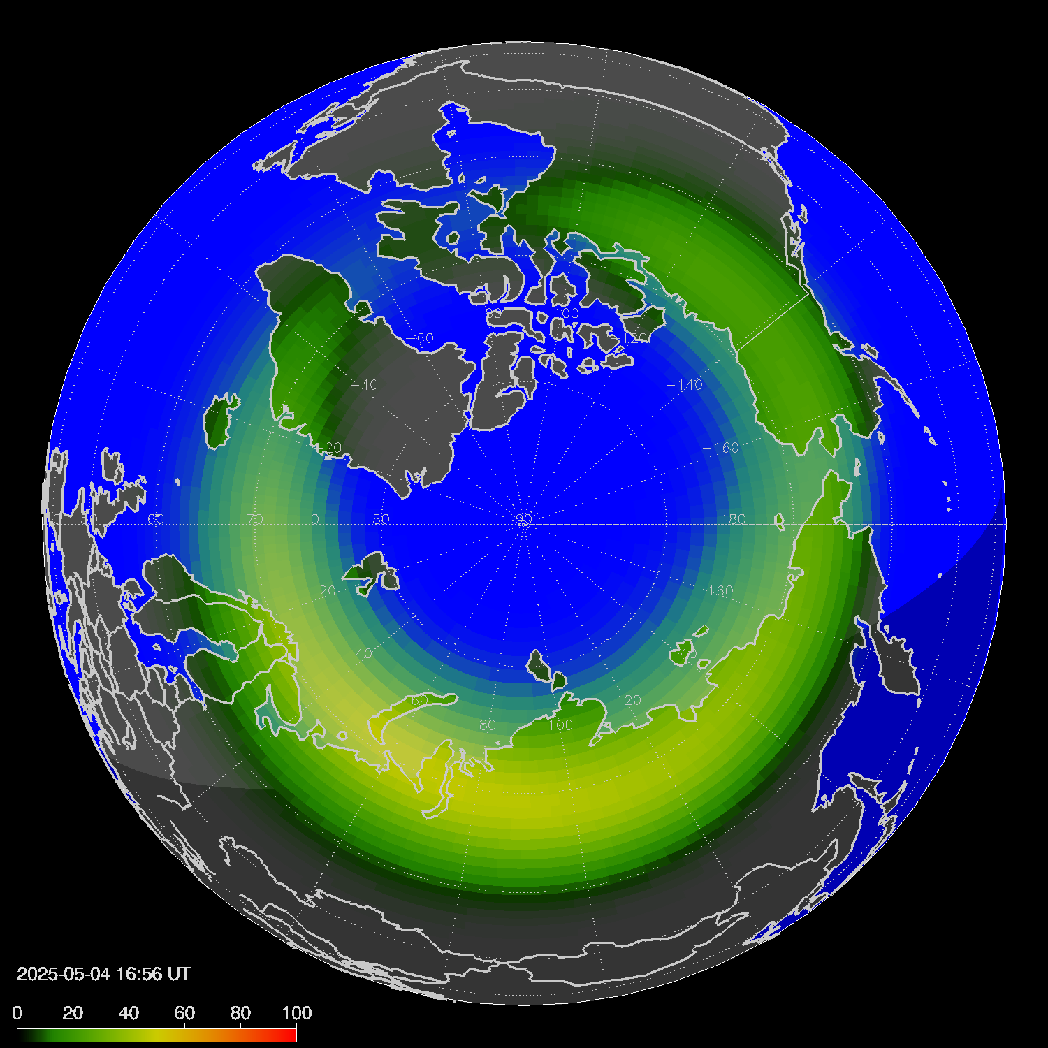 Northern lights (auroras) in the northern hemisphere