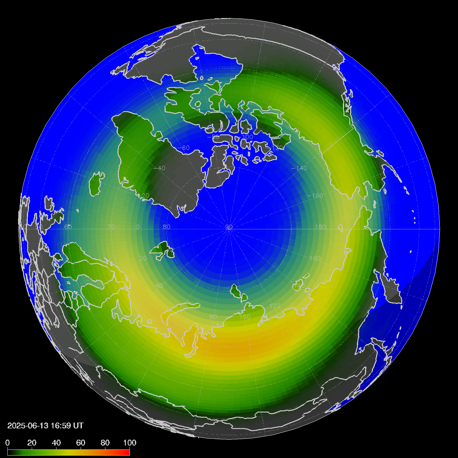 Northern lights (auroras) in the northern hemisphere