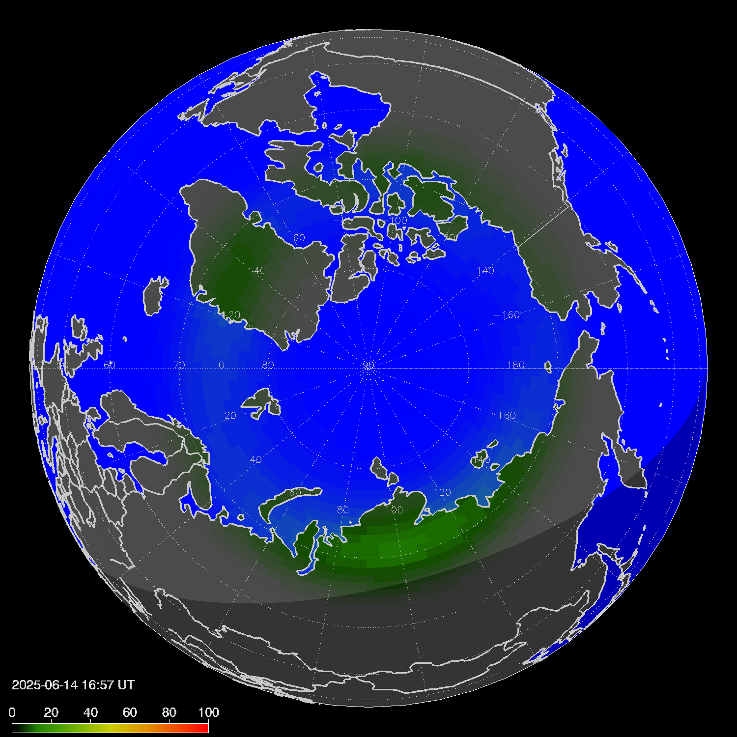 Northern lights (auroras) in the northern hemisphere
