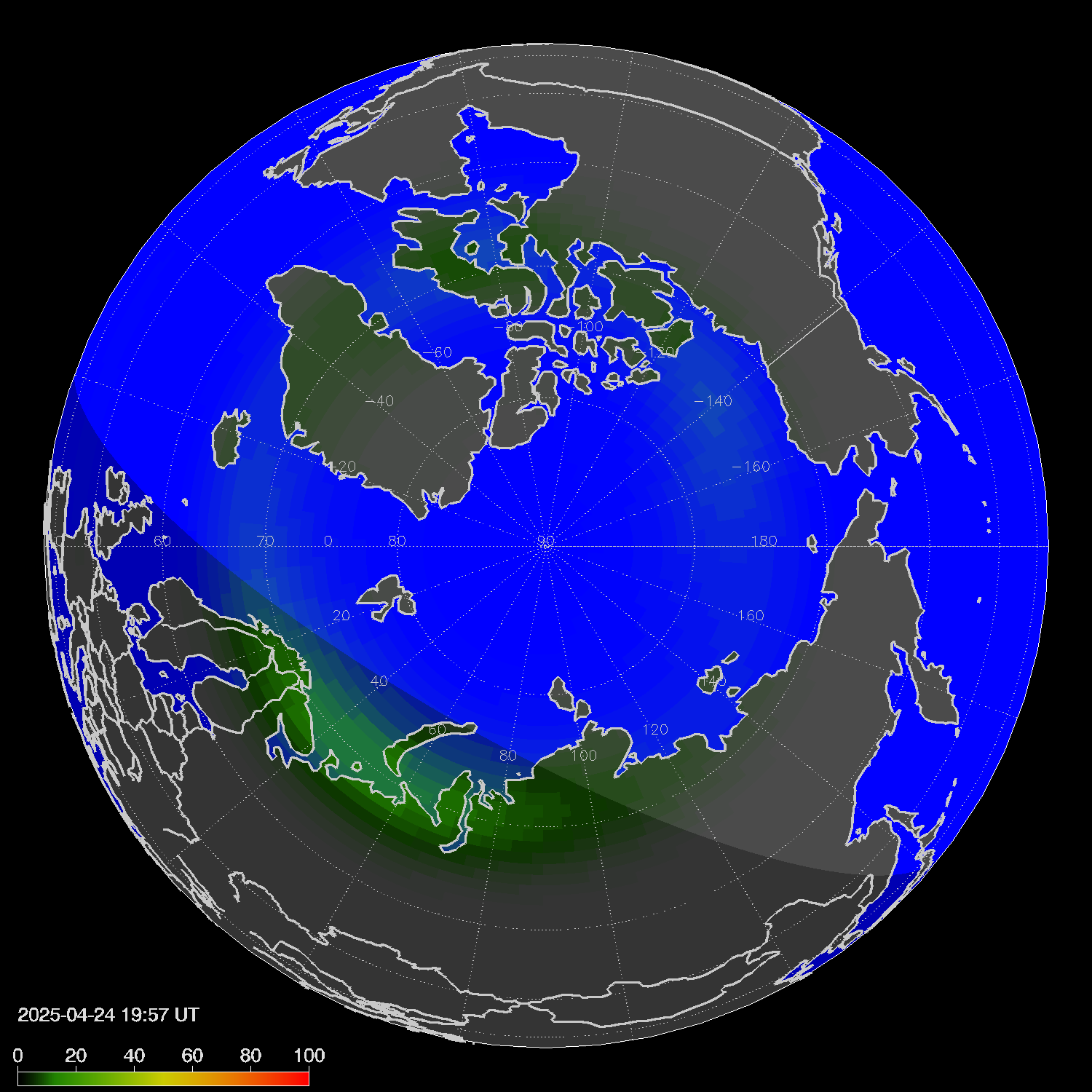 Northern lights (auroras) in the northern hemisphere