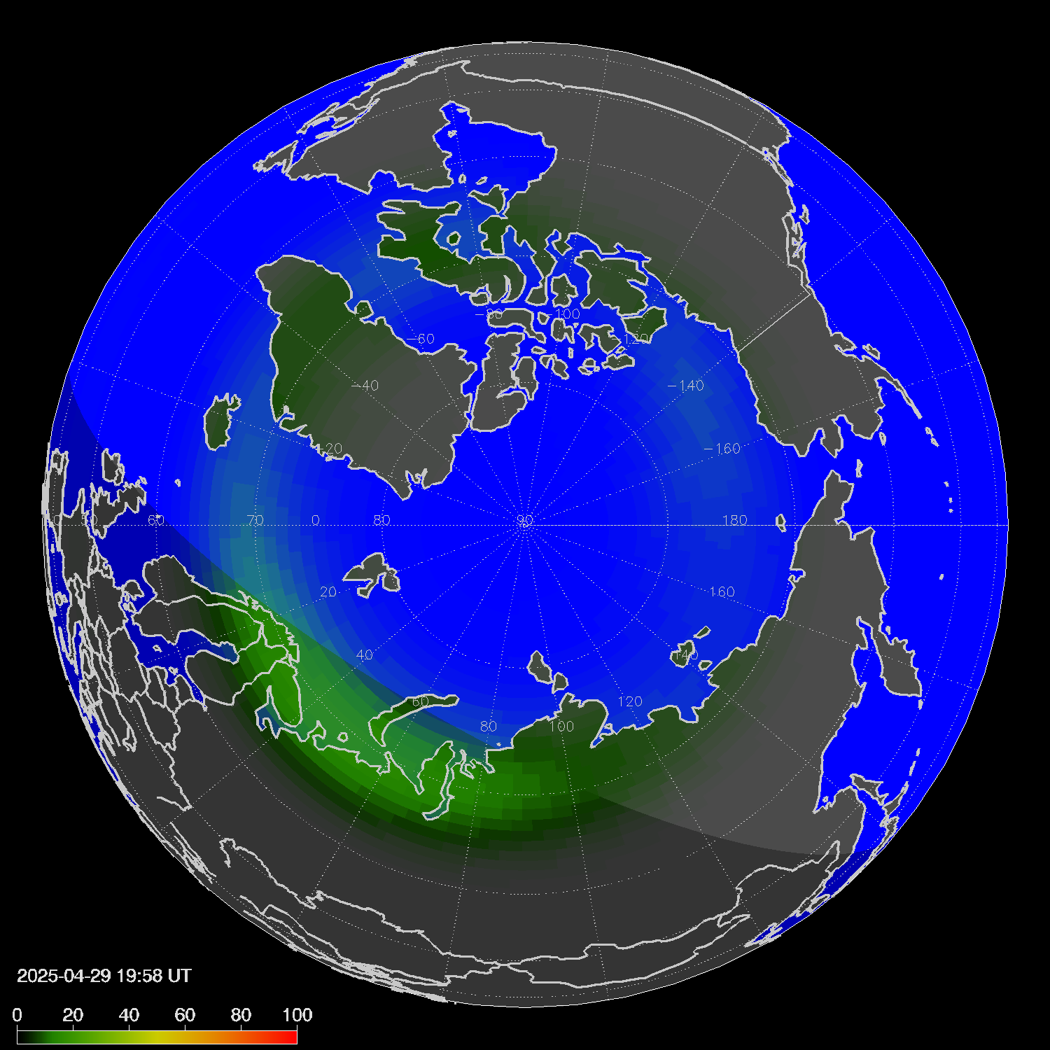 Northern lights (auroras) in the northern hemisphere