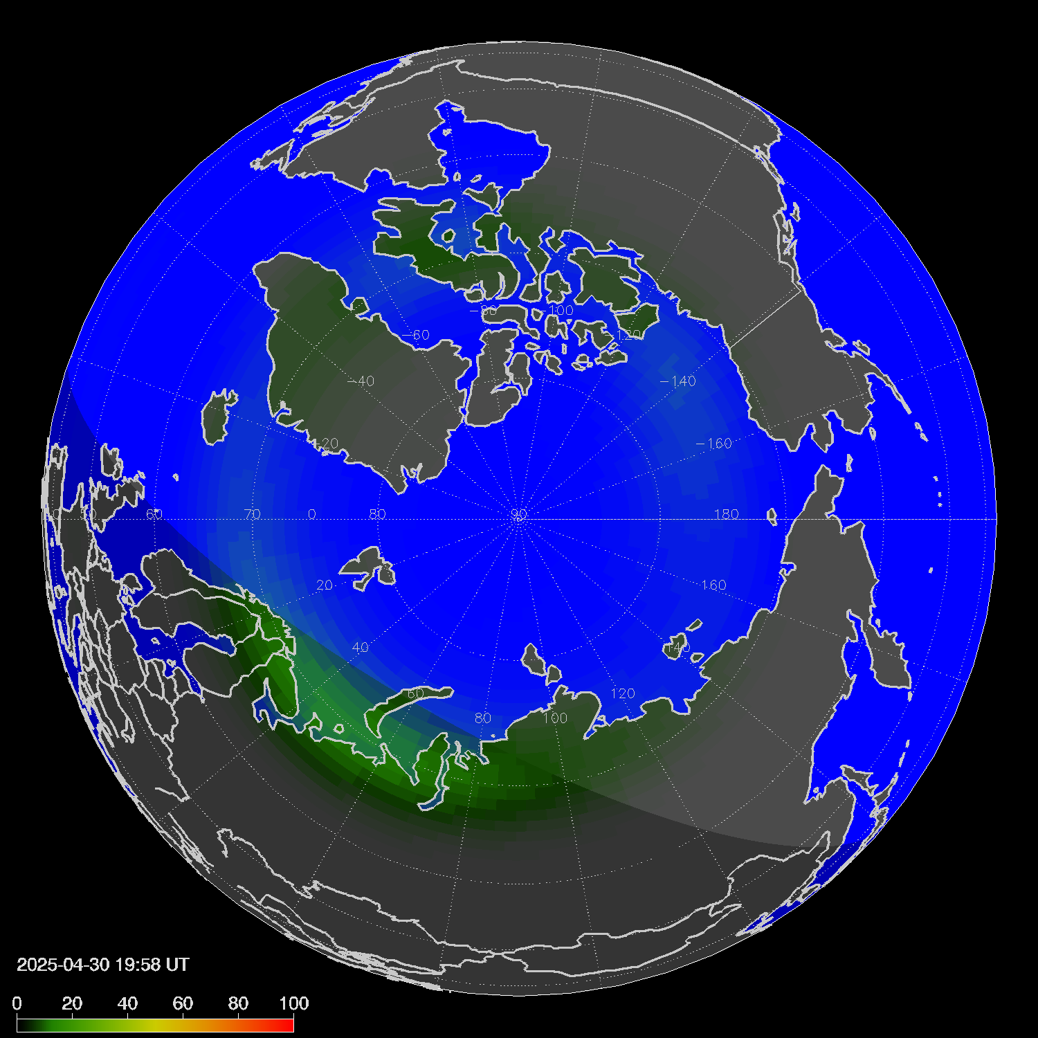 Northern lights (auroras) in the northern hemisphere