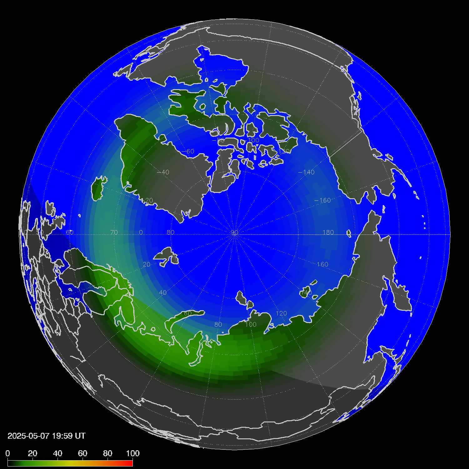 Northern lights (auroras) in the northern hemisphere