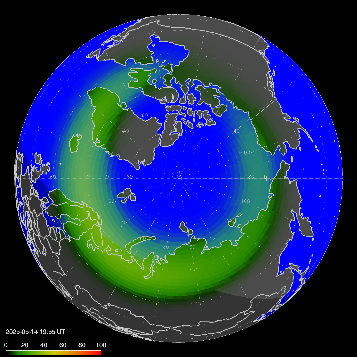 Northern lights (auroras) in the northern hemisphere