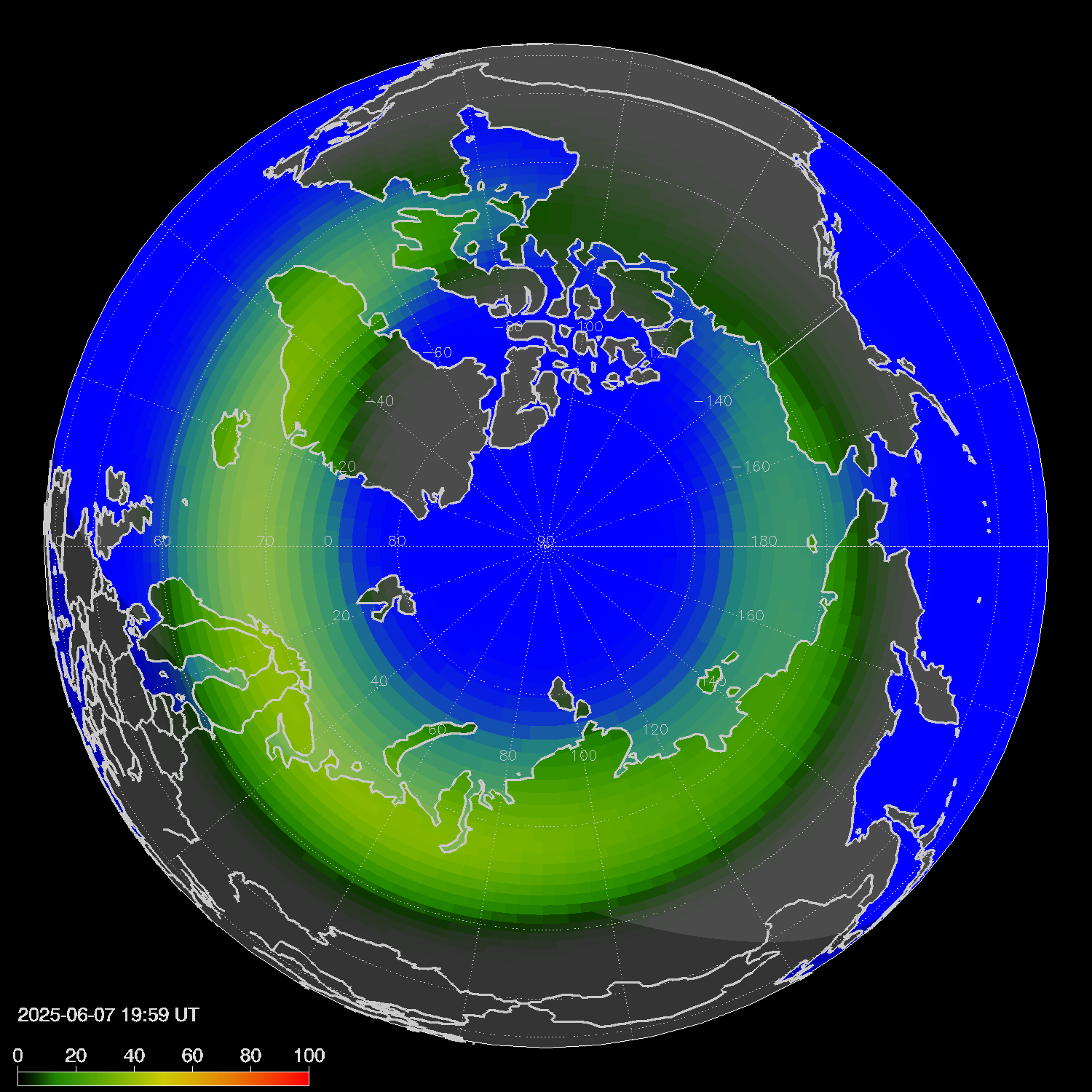 Northern lights (auroras) in the northern hemisphere