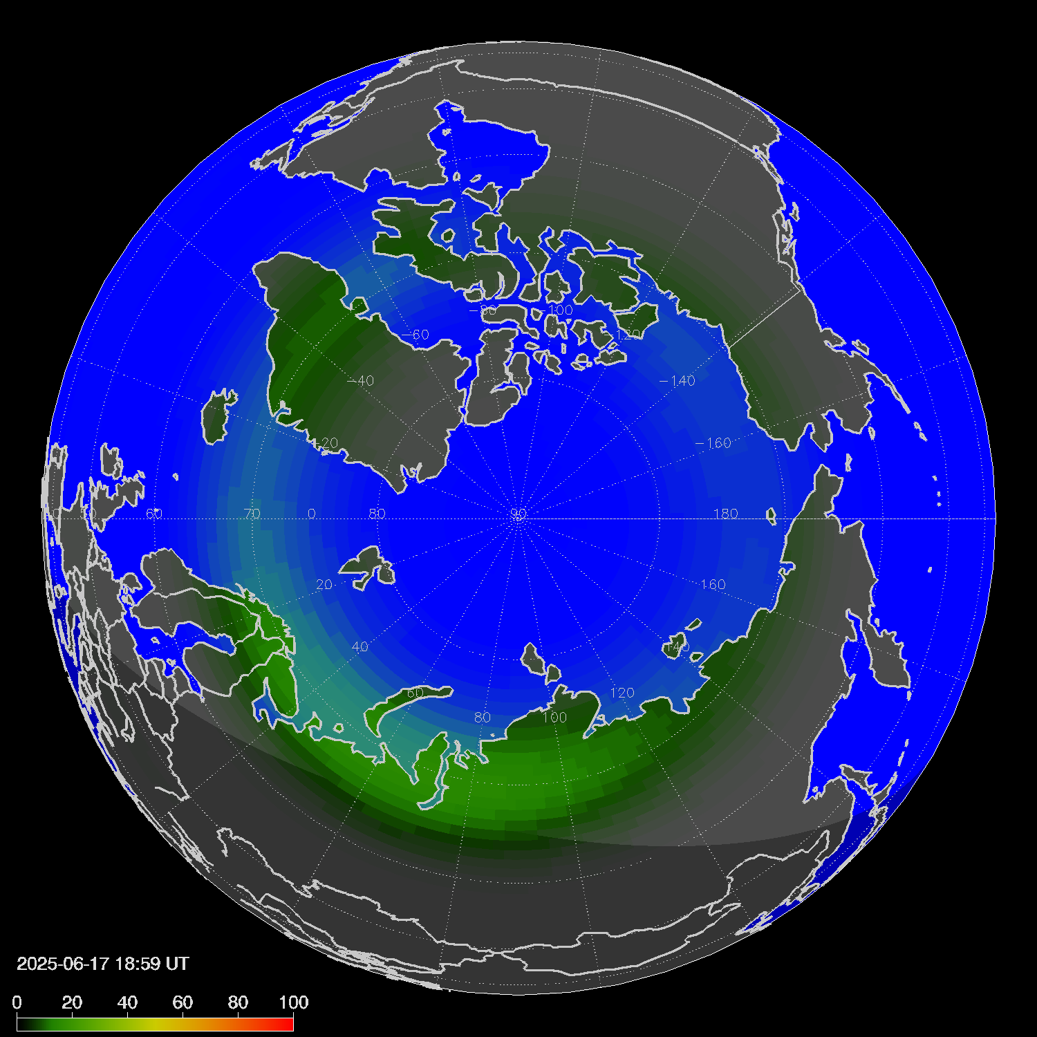 Northern lights (auroras) in the northern hemisphere