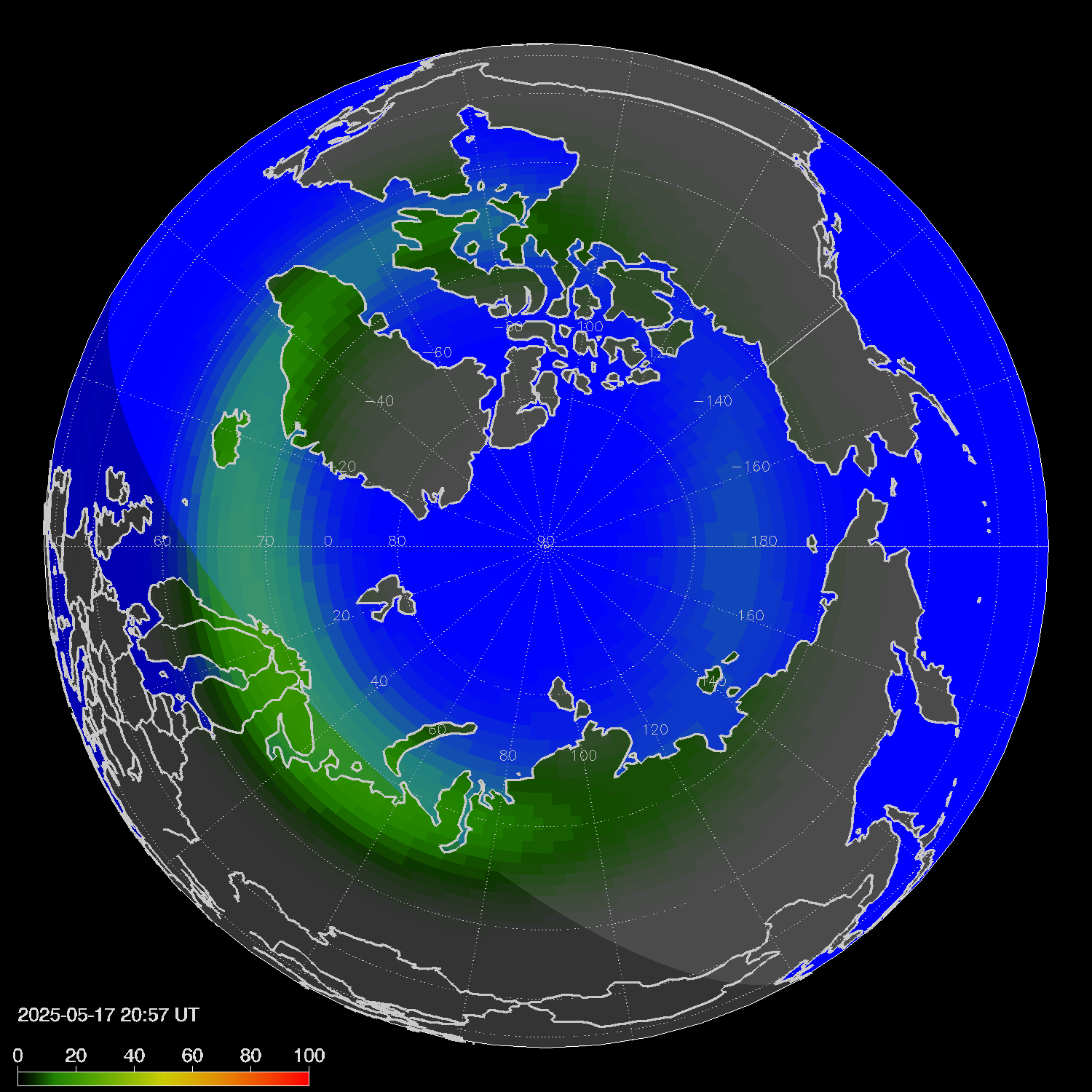 Northern lights (auroras) in the northern hemisphere