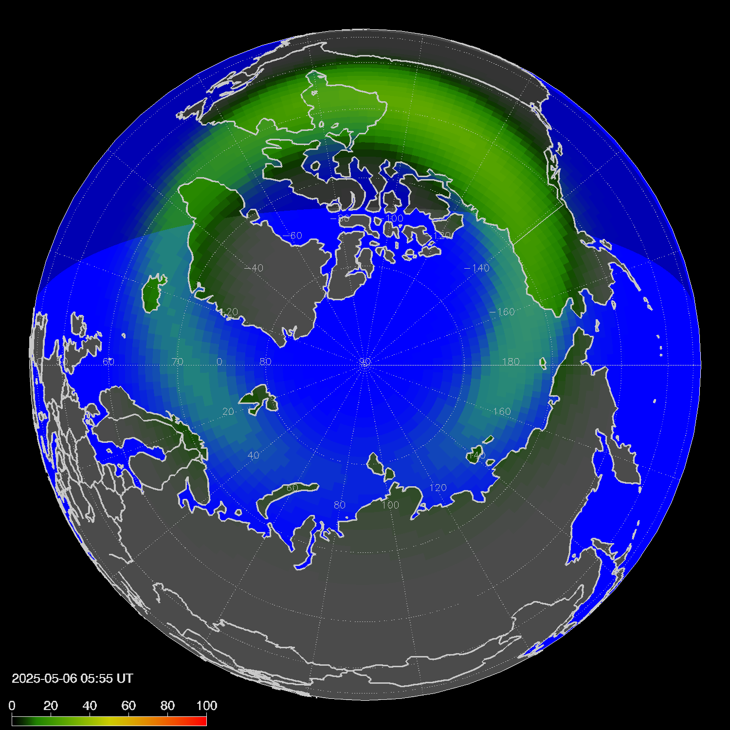 Northern lights (auroras) in the northern hemisphere