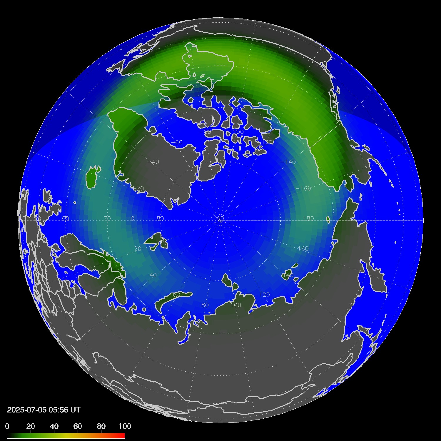 Northern lights (auroras) in the northern hemisphere