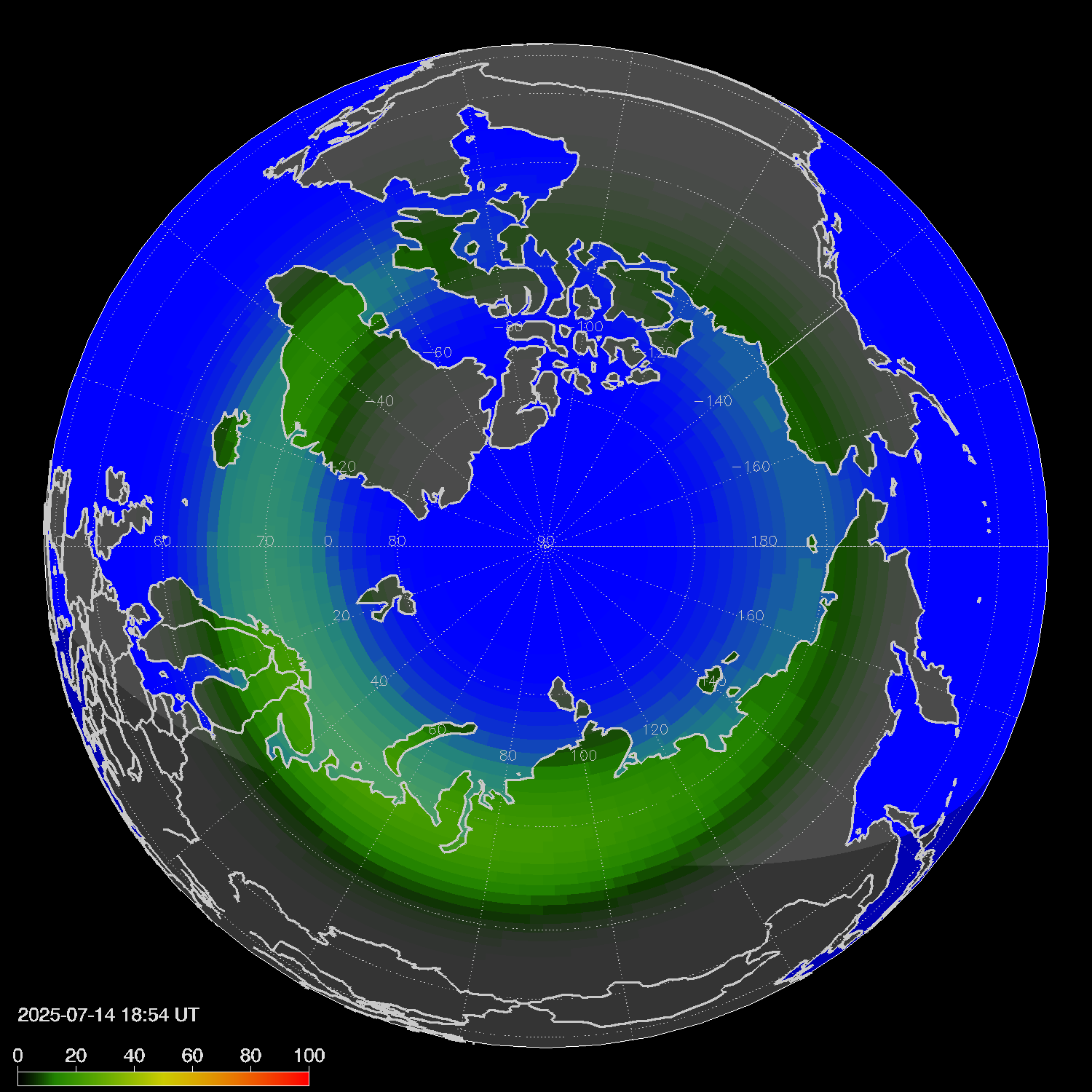 Northern lights (auroras) in the northern hemisphere