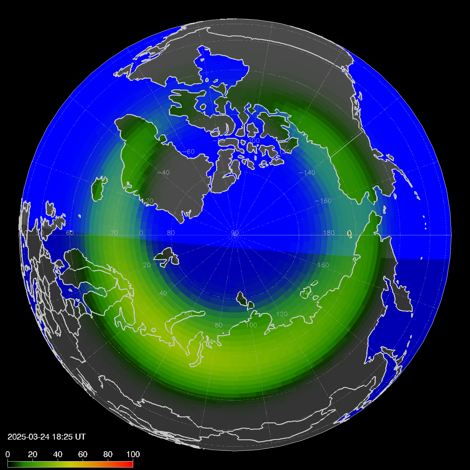 Northern lights (auroras) in the northern hemisphere