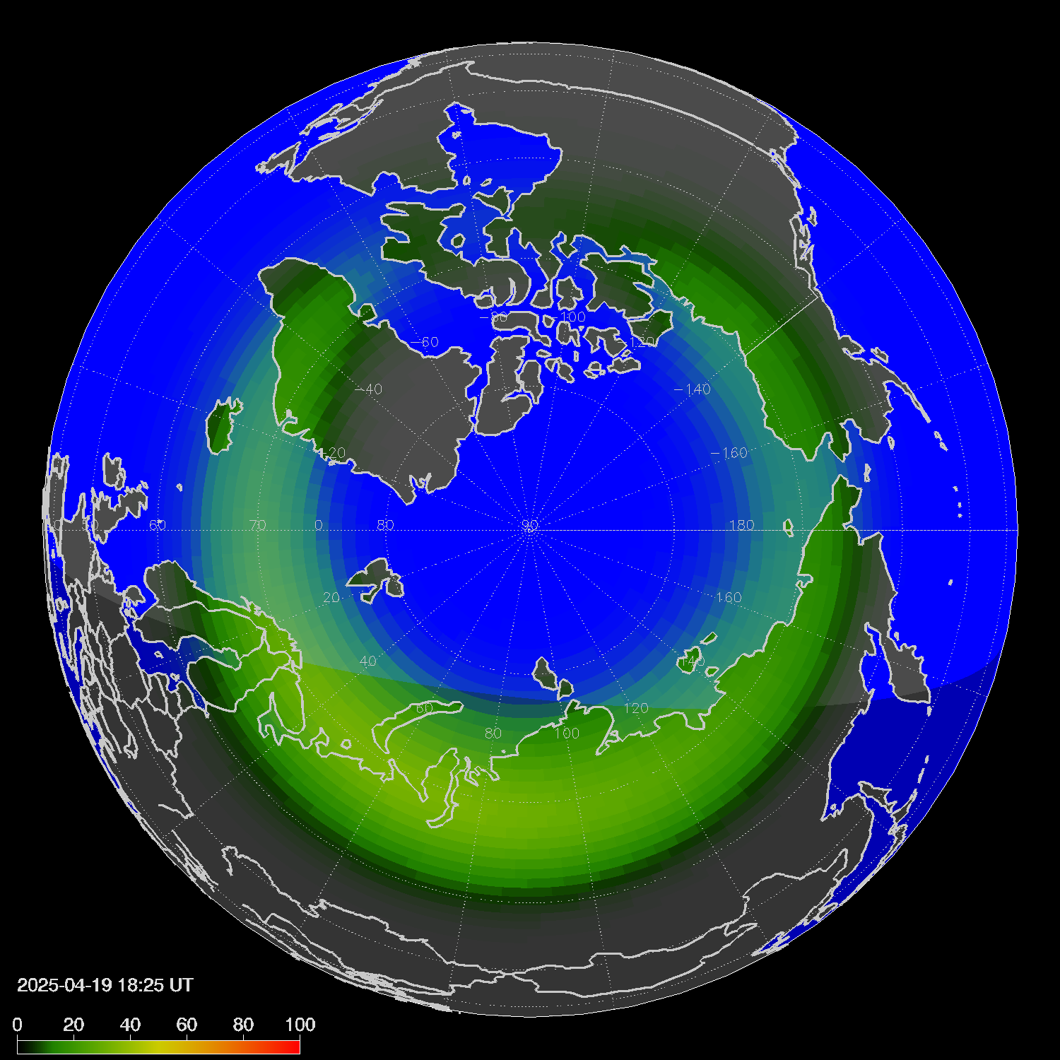 Northern lights (auroras) in the northern hemisphere