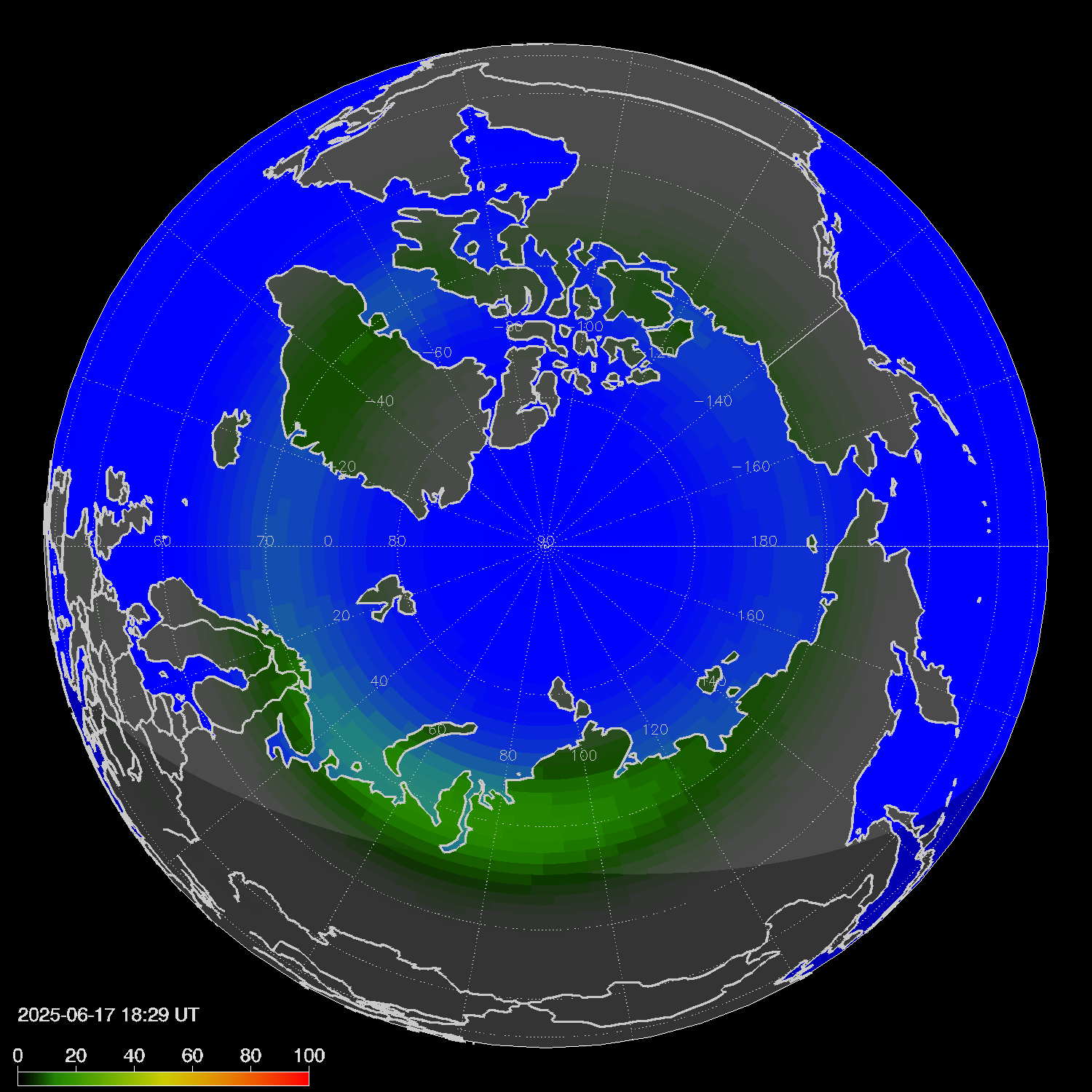 Northern lights (auroras) in the northern hemisphere