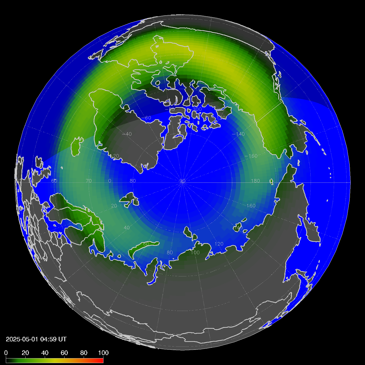 Northern lights (auroras) in the northern hemisphere