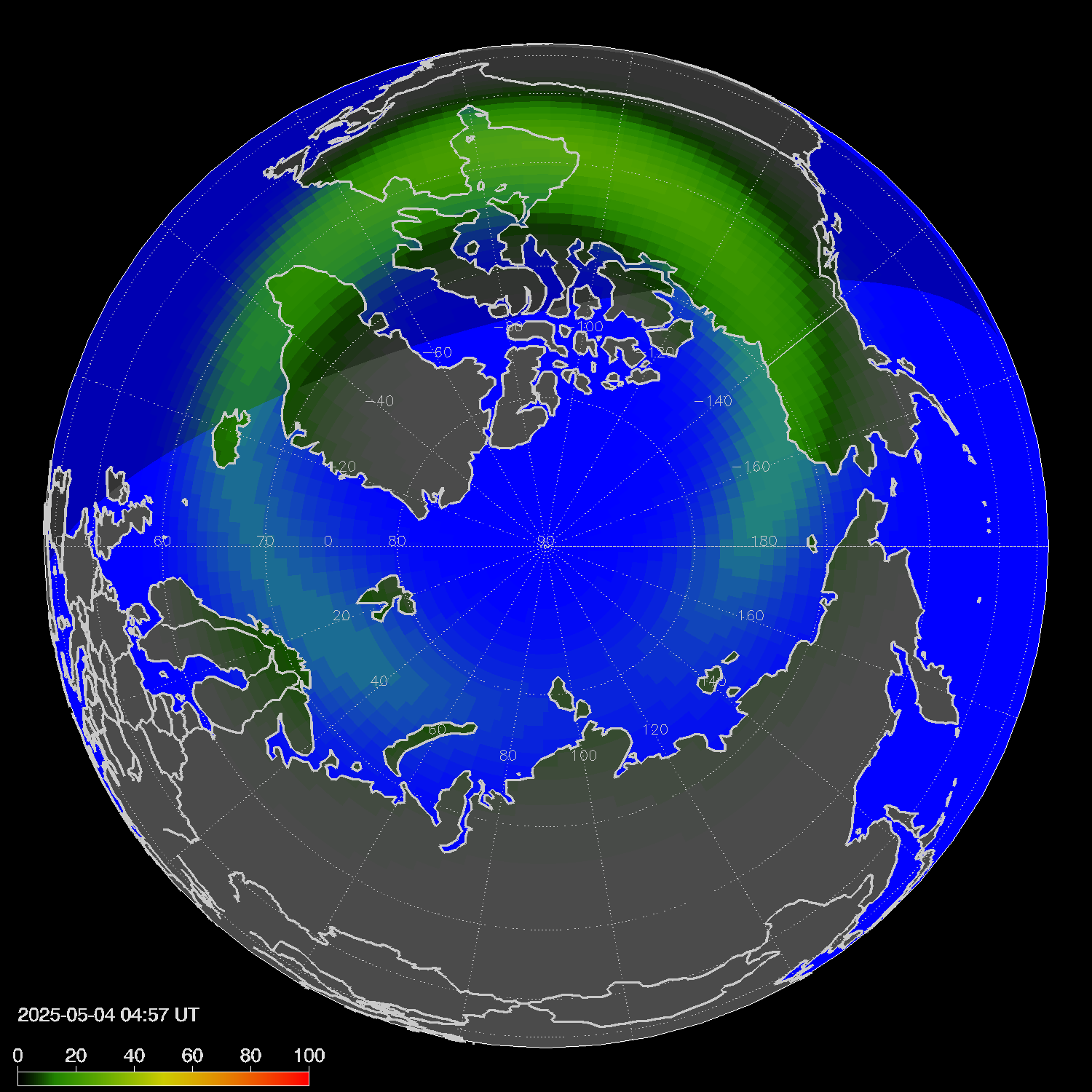 Northern lights (auroras) in the northern hemisphere
