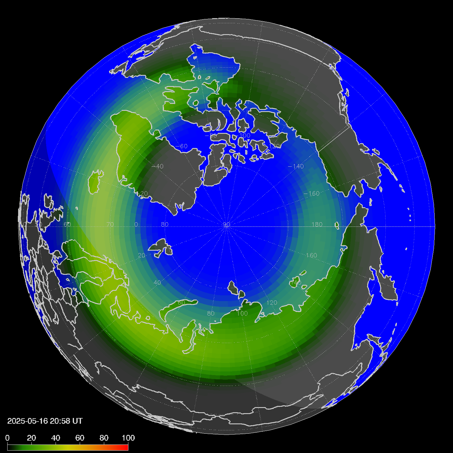 Northern lights (auroras) in the northern hemisphere