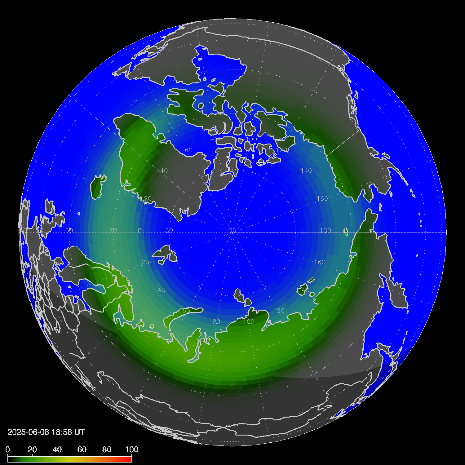 Northern lights (auroras) in the northern hemisphere