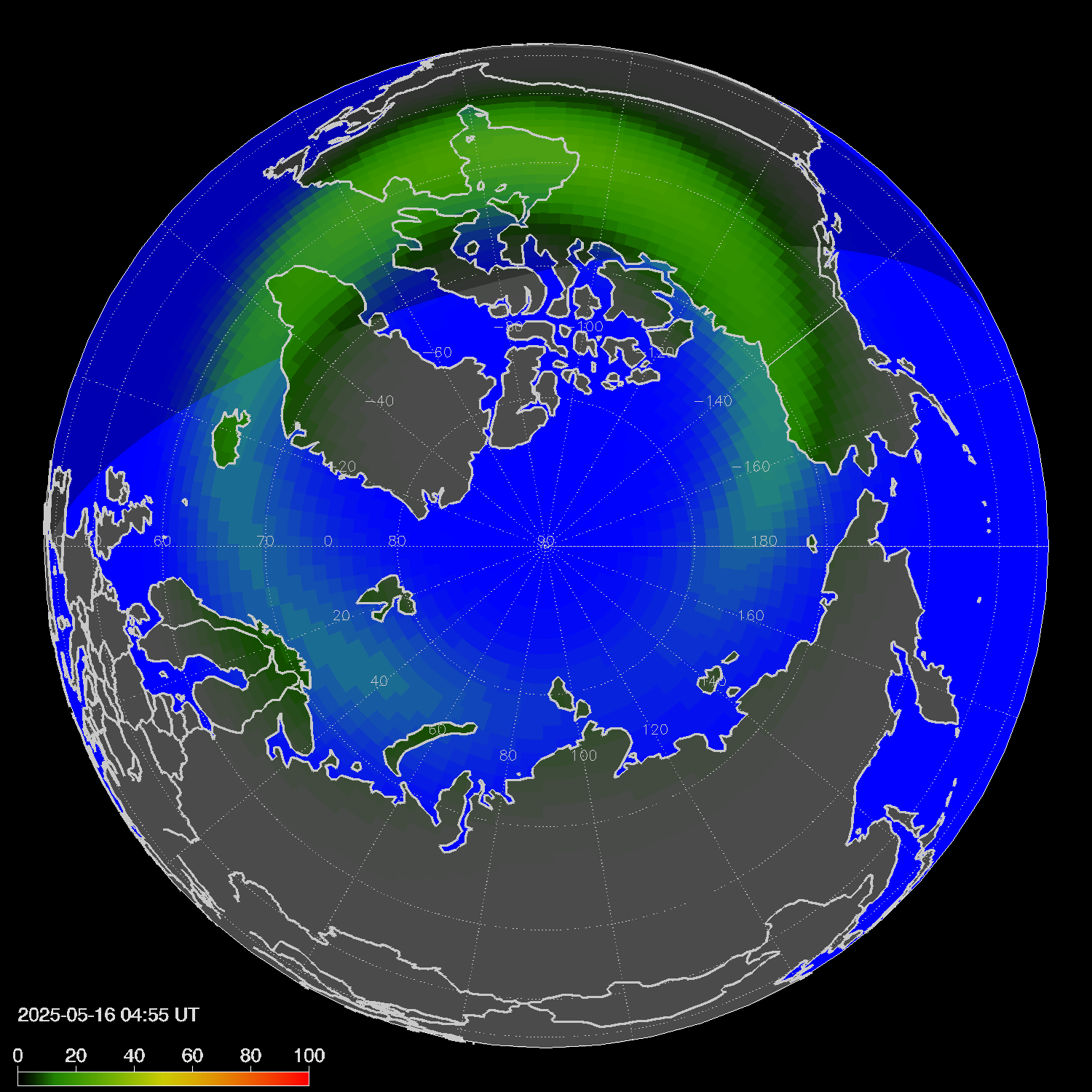 Northern lights (auroras) in the northern hemisphere