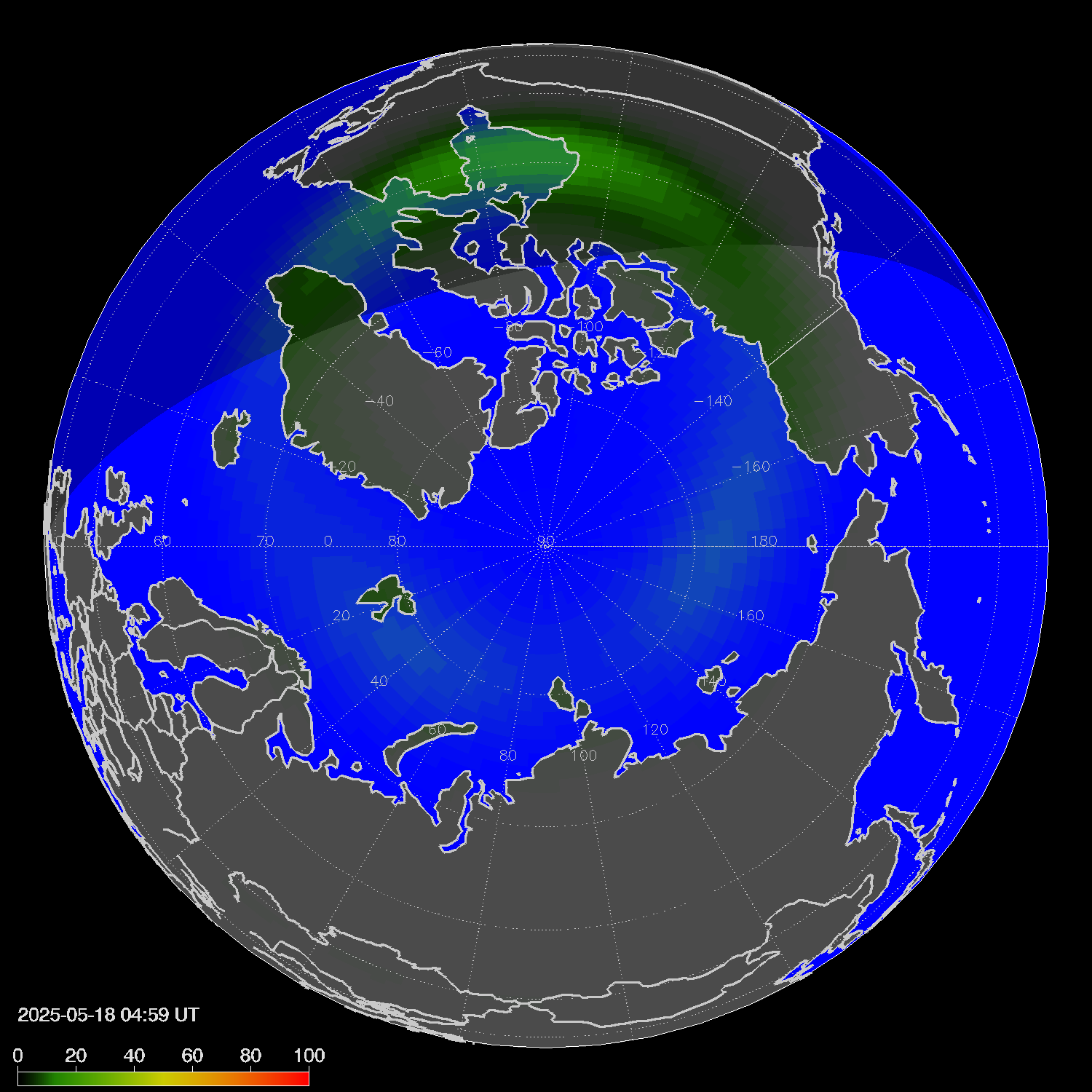 Northern lights (auroras) in the northern hemisphere