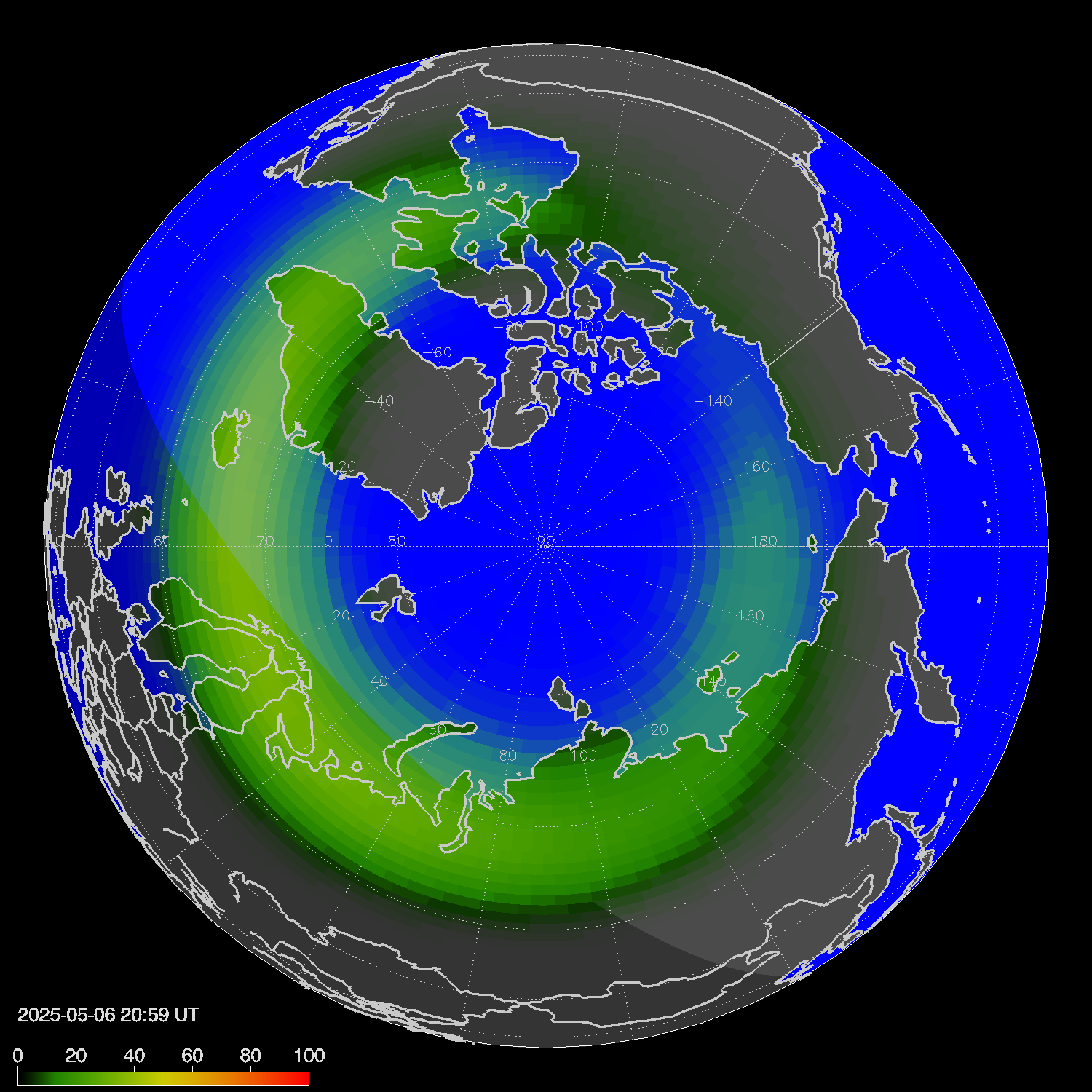 Northern lights (auroras) in the northern hemisphere
