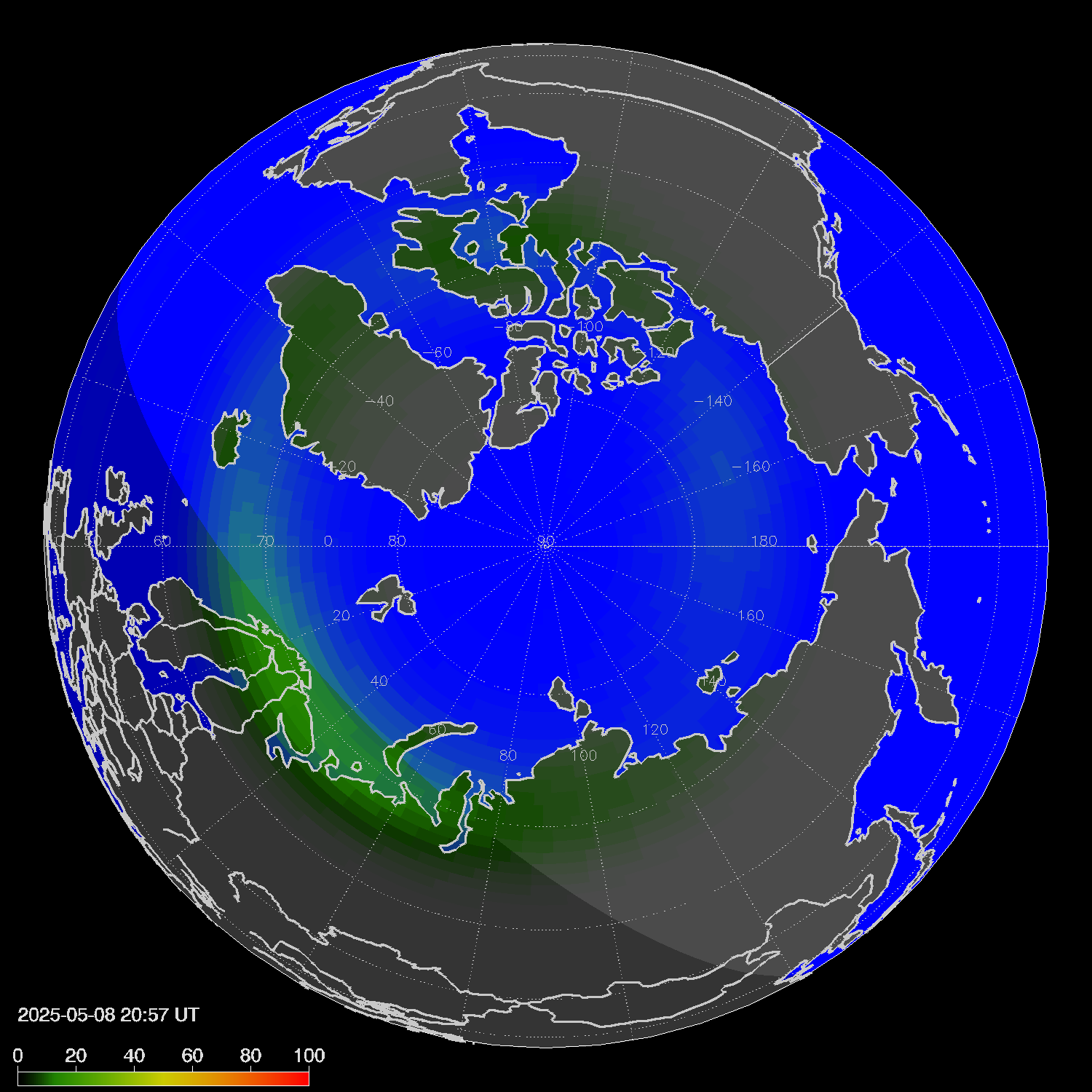 Northern lights (auroras) in the northern hemisphere