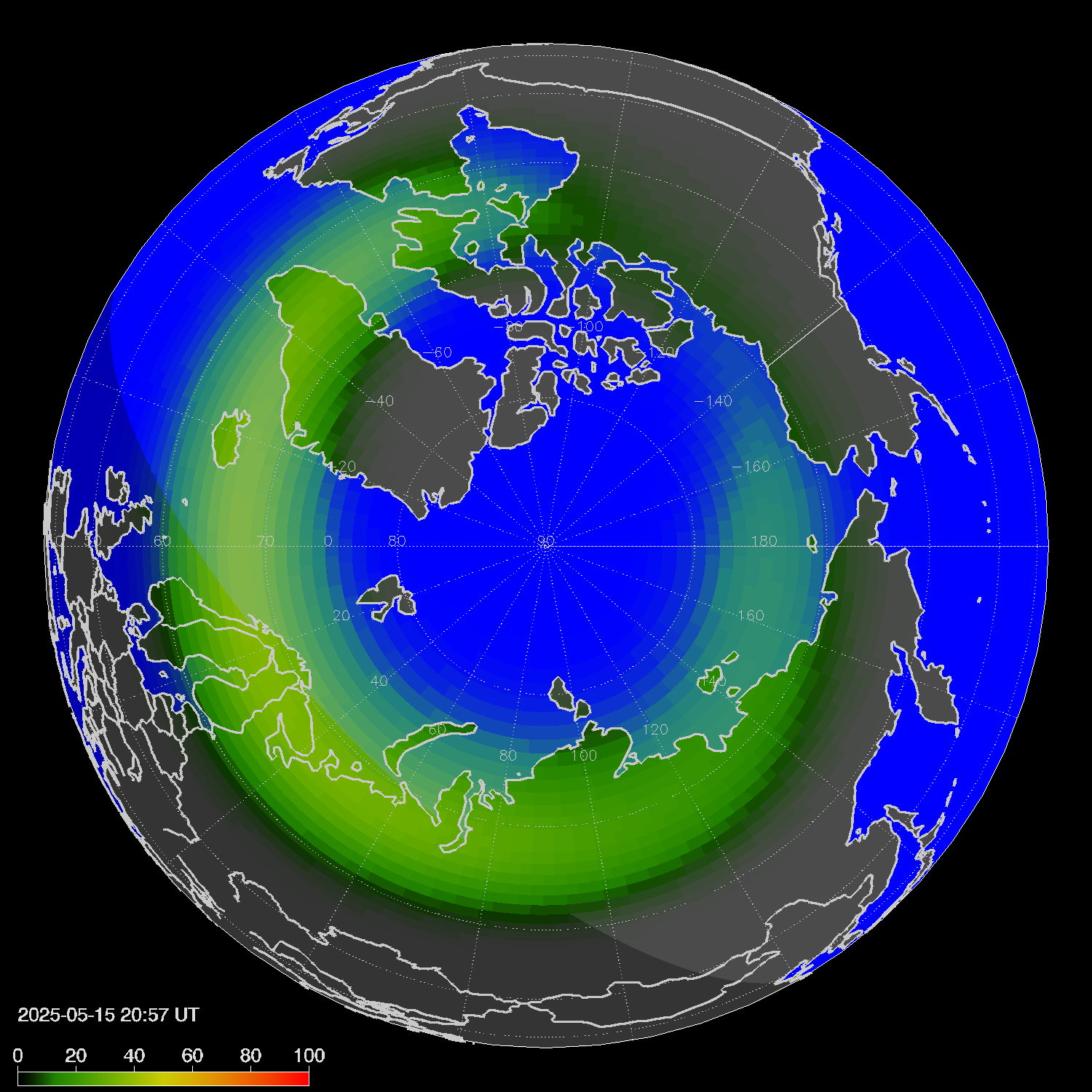 Northern lights (auroras) in the northern hemisphere