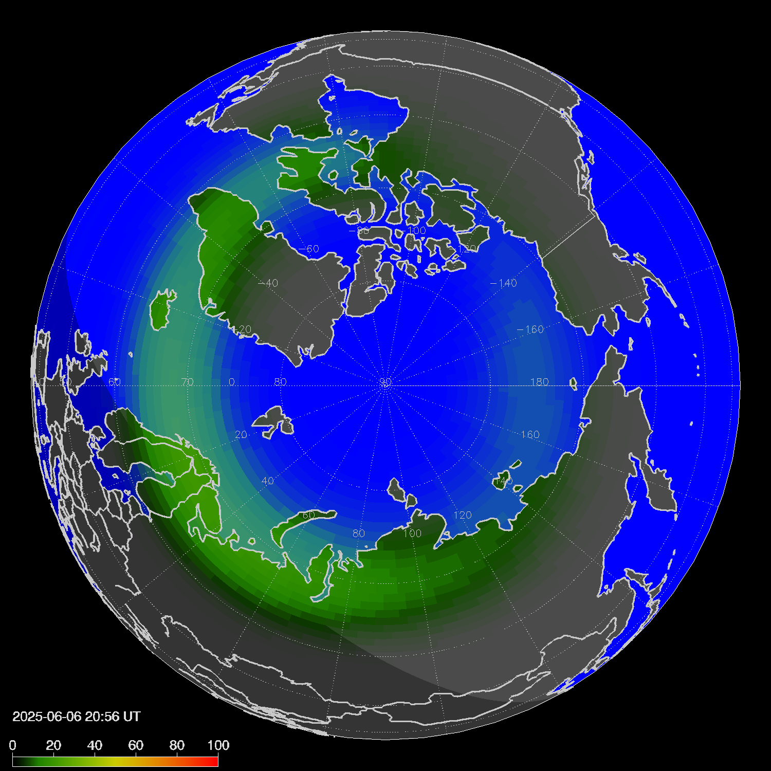 Northern lights (auroras) in the northern hemisphere
