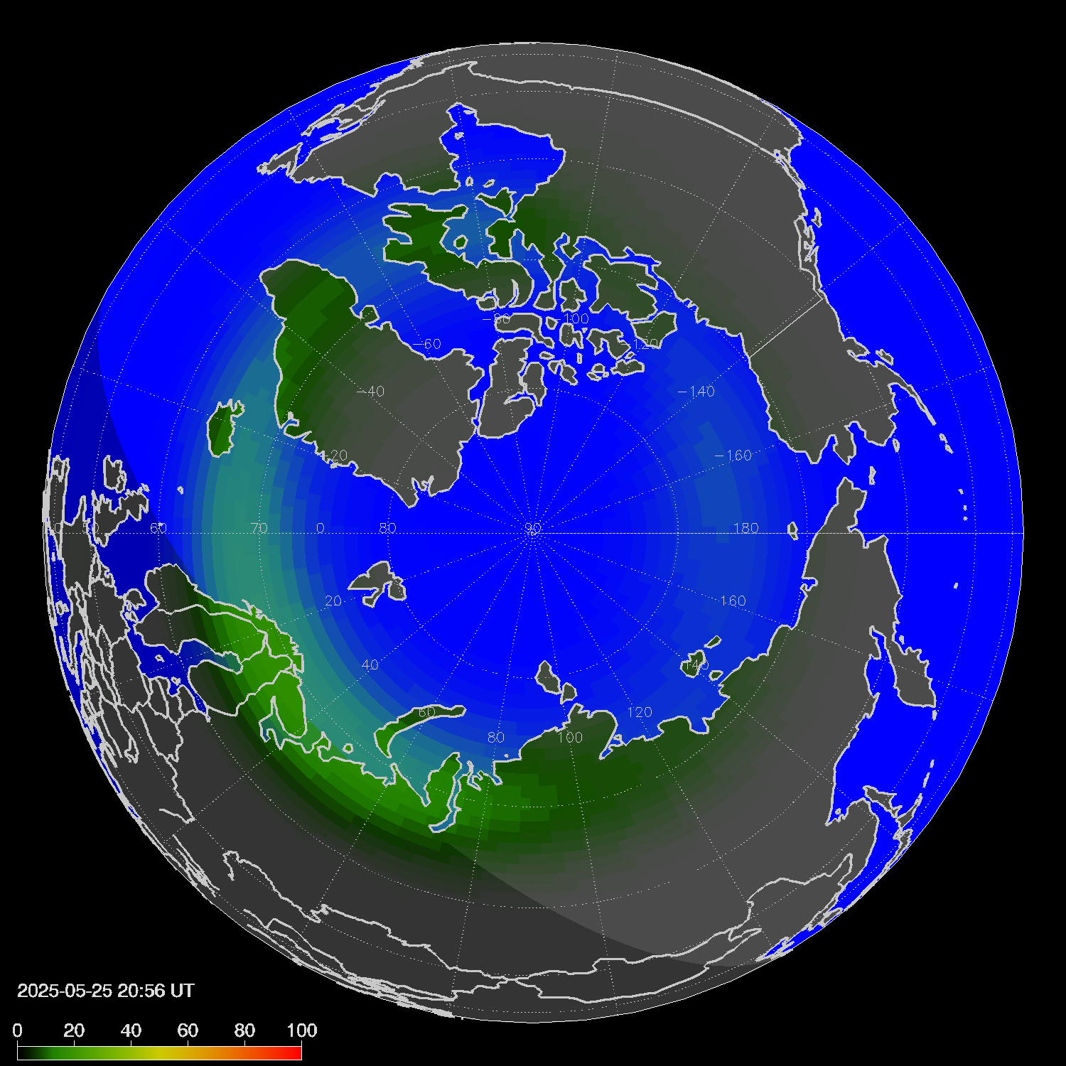 Northern lights (auroras) in the northern hemisphere