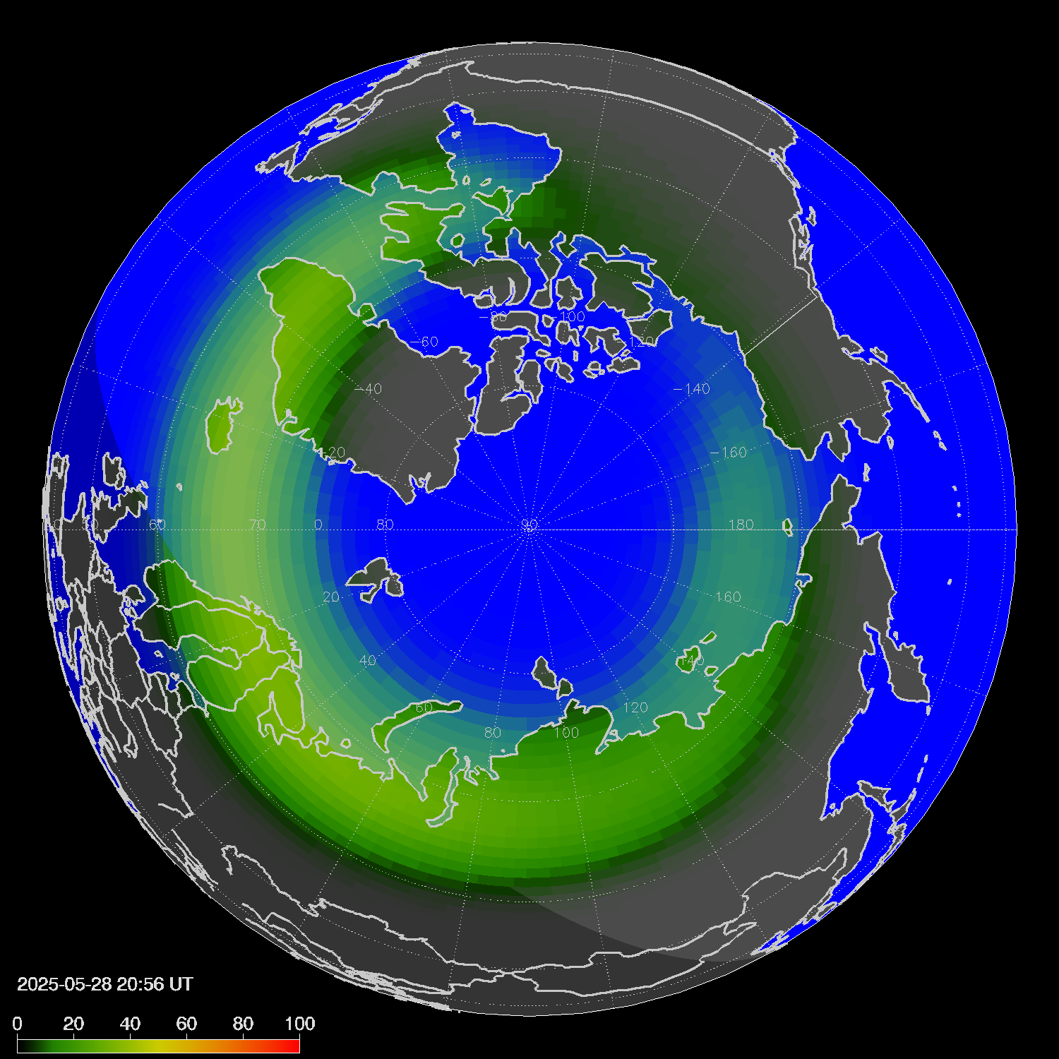 Northern lights (auroras) in the northern hemisphere