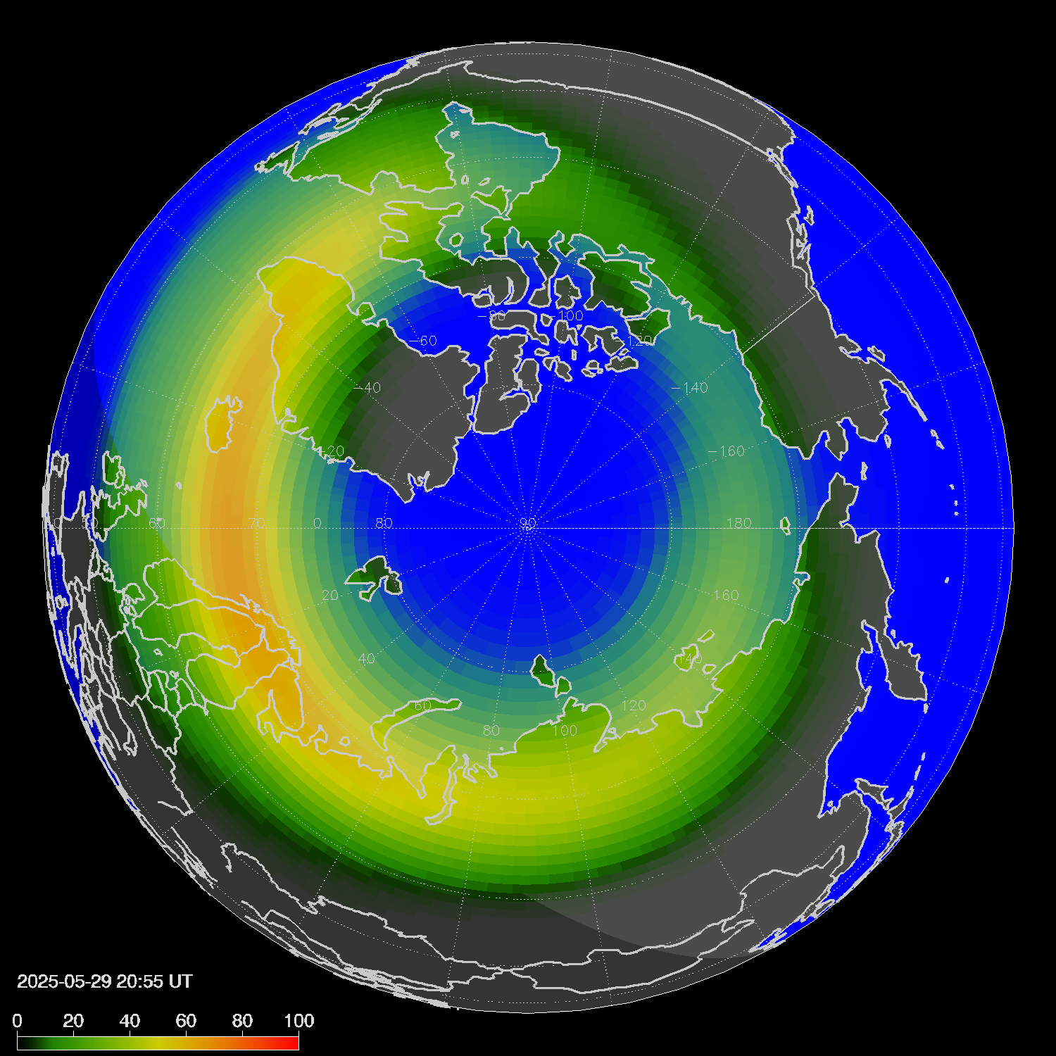 Northern lights (auroras) in the northern hemisphere