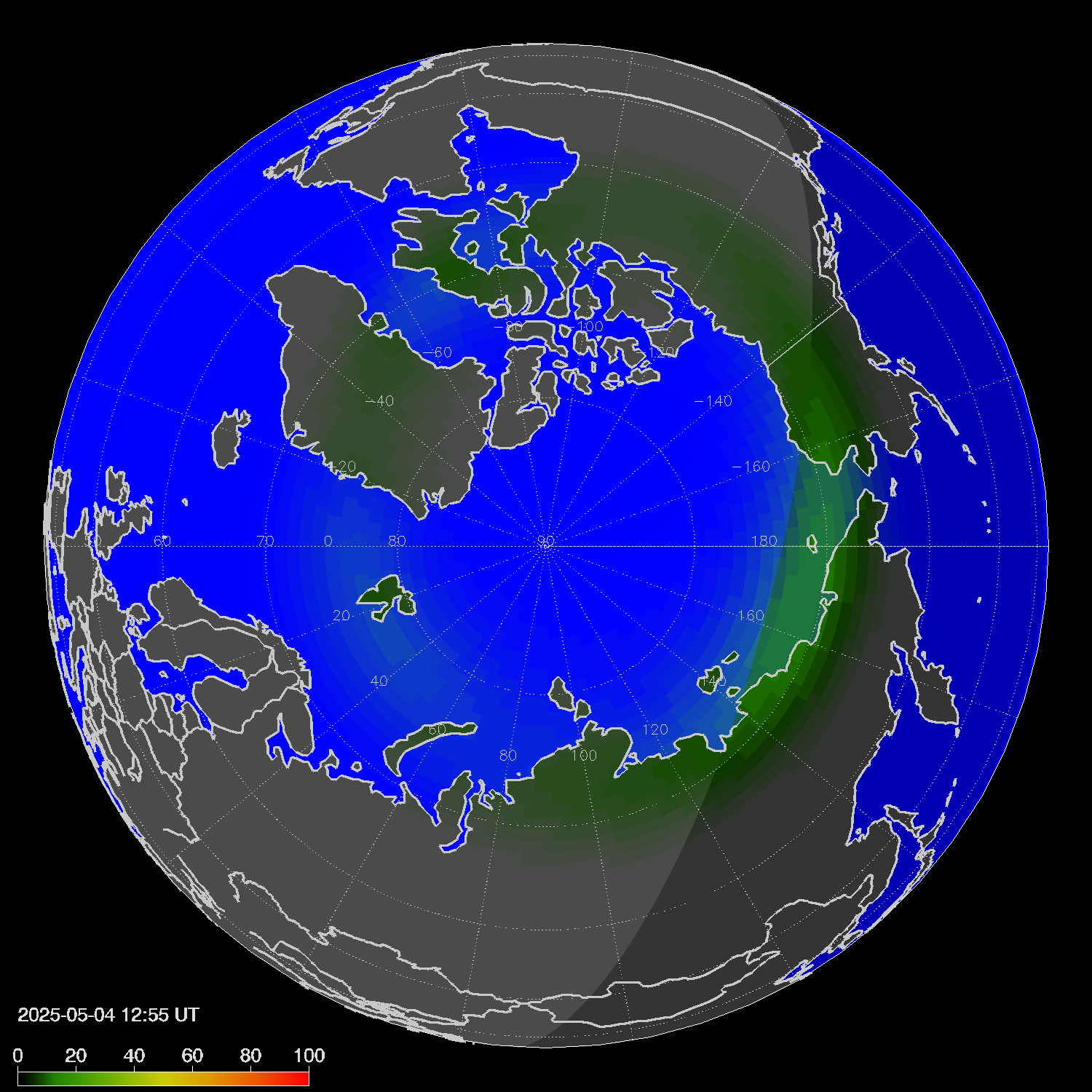 Northern lights (auroras) in the northern hemisphere