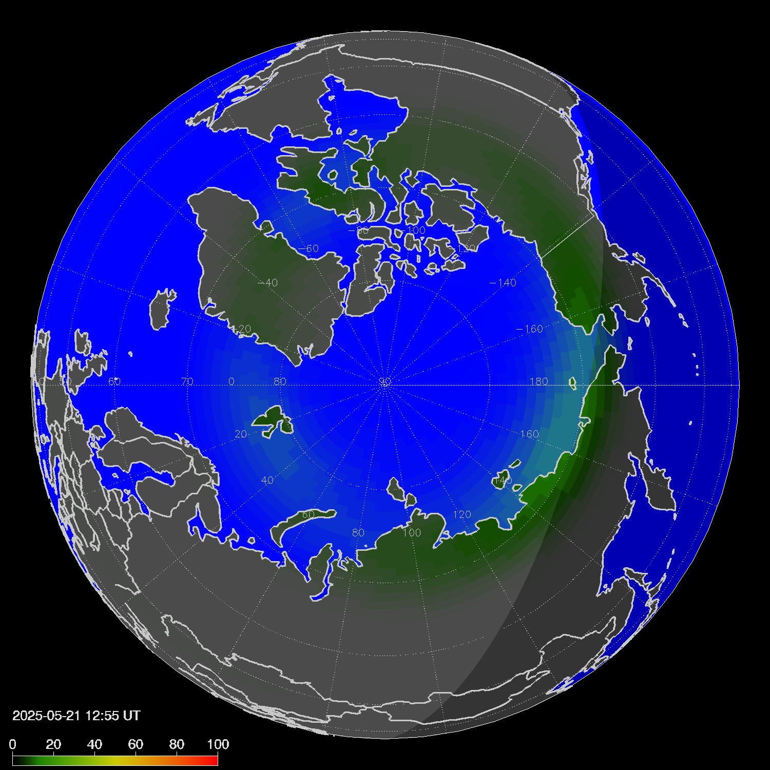 Northern lights (auroras) in the northern hemisphere