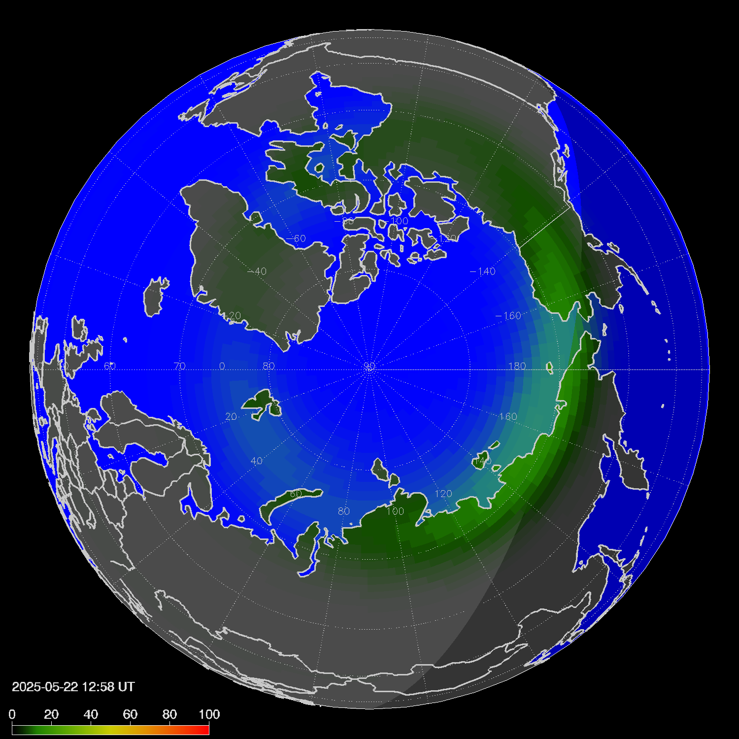 Northern lights (auroras) in the northern hemisphere