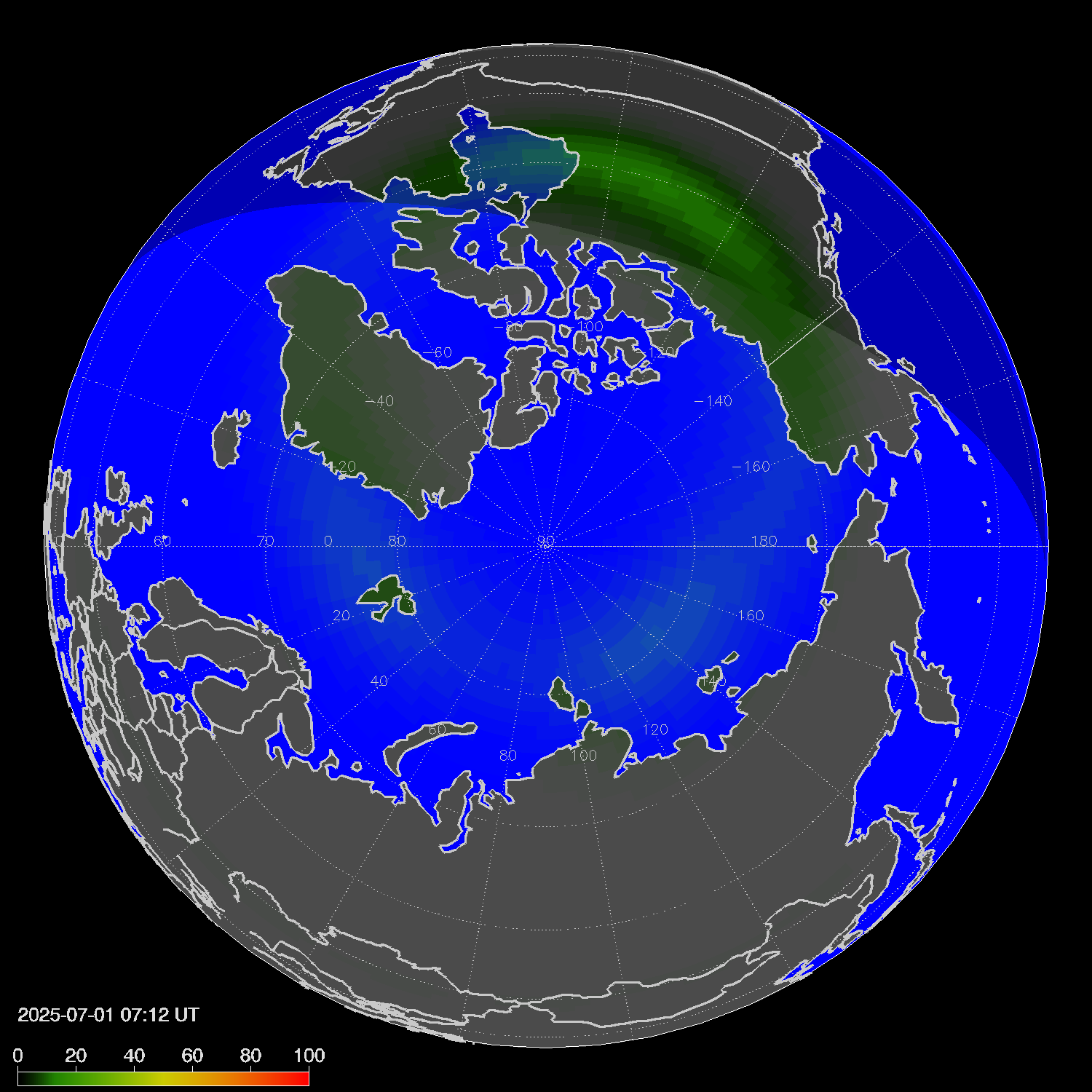 Northern lights (auroras) in the northern hemisphere