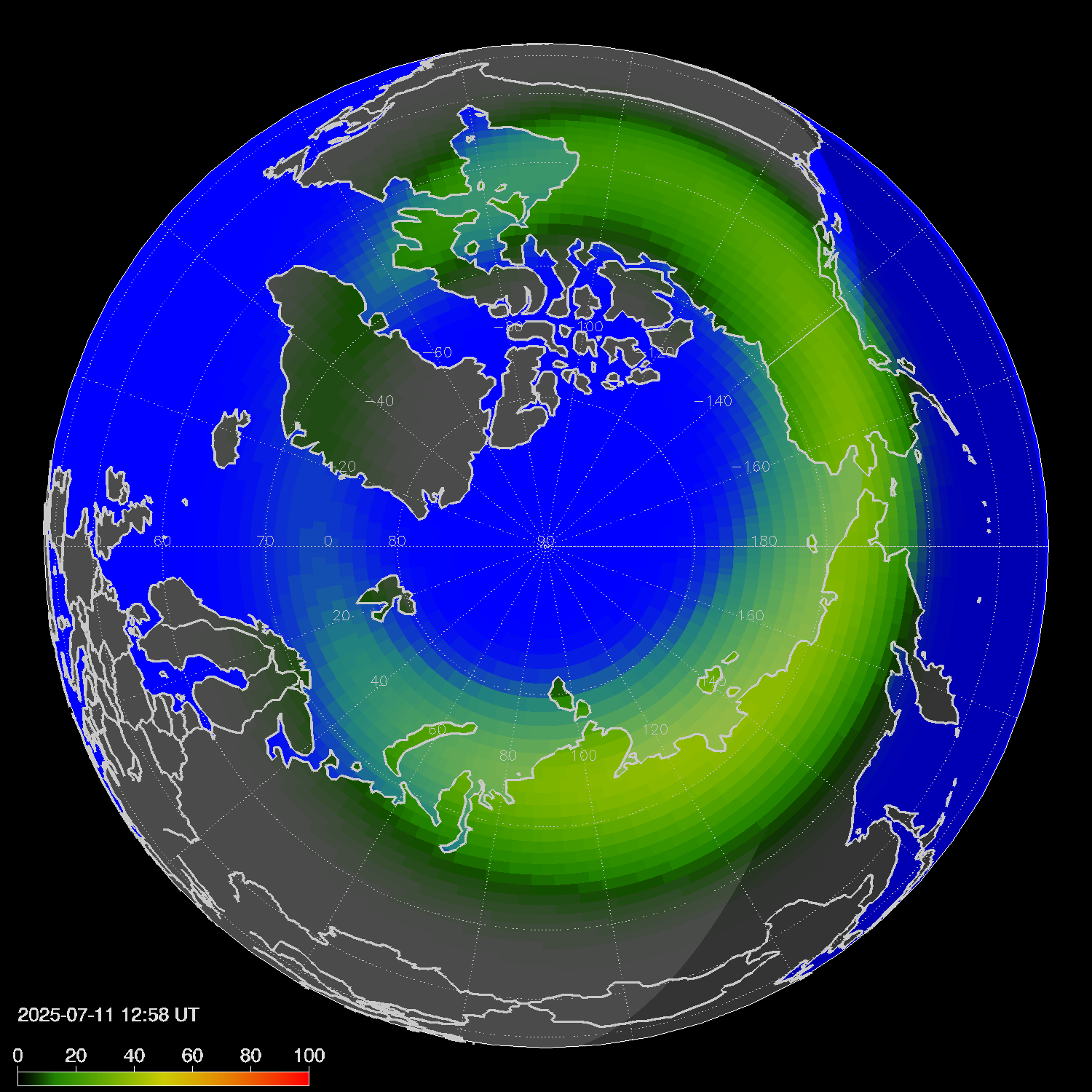 Northern lights (auroras) in the northern hemisphere