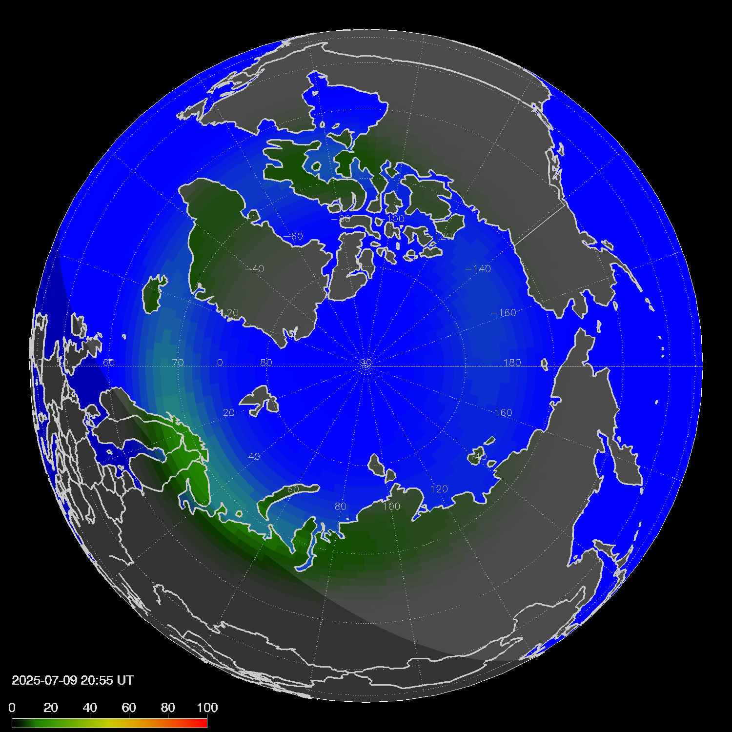 Northern lights (auroras) in the northern hemisphere