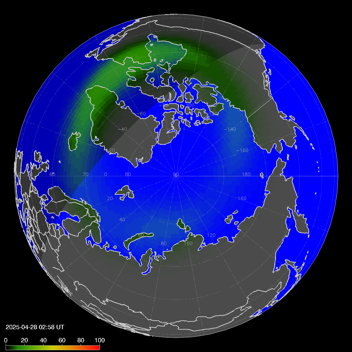 Northern lights (auroras) in the northern hemisphere