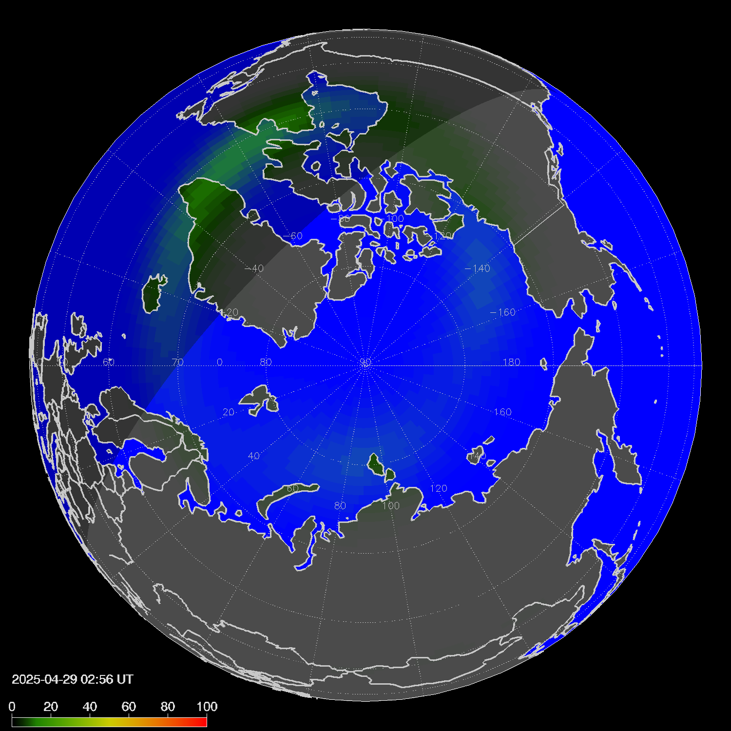 Northern lights (auroras) in the northern hemisphere