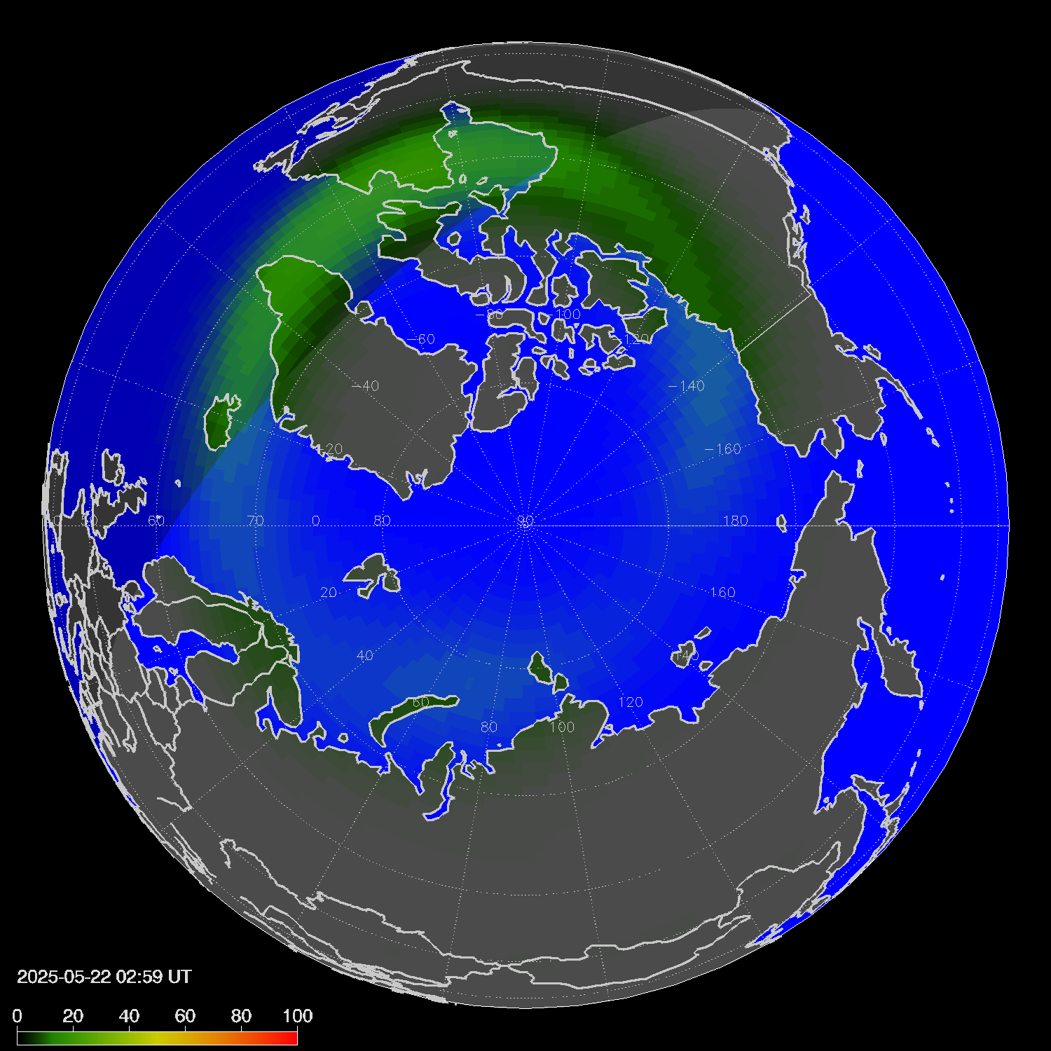 Northern lights (auroras) in the northern hemisphere