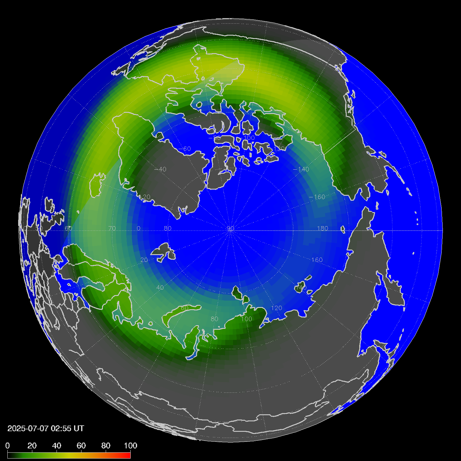 Northern lights (auroras) in the northern hemisphere