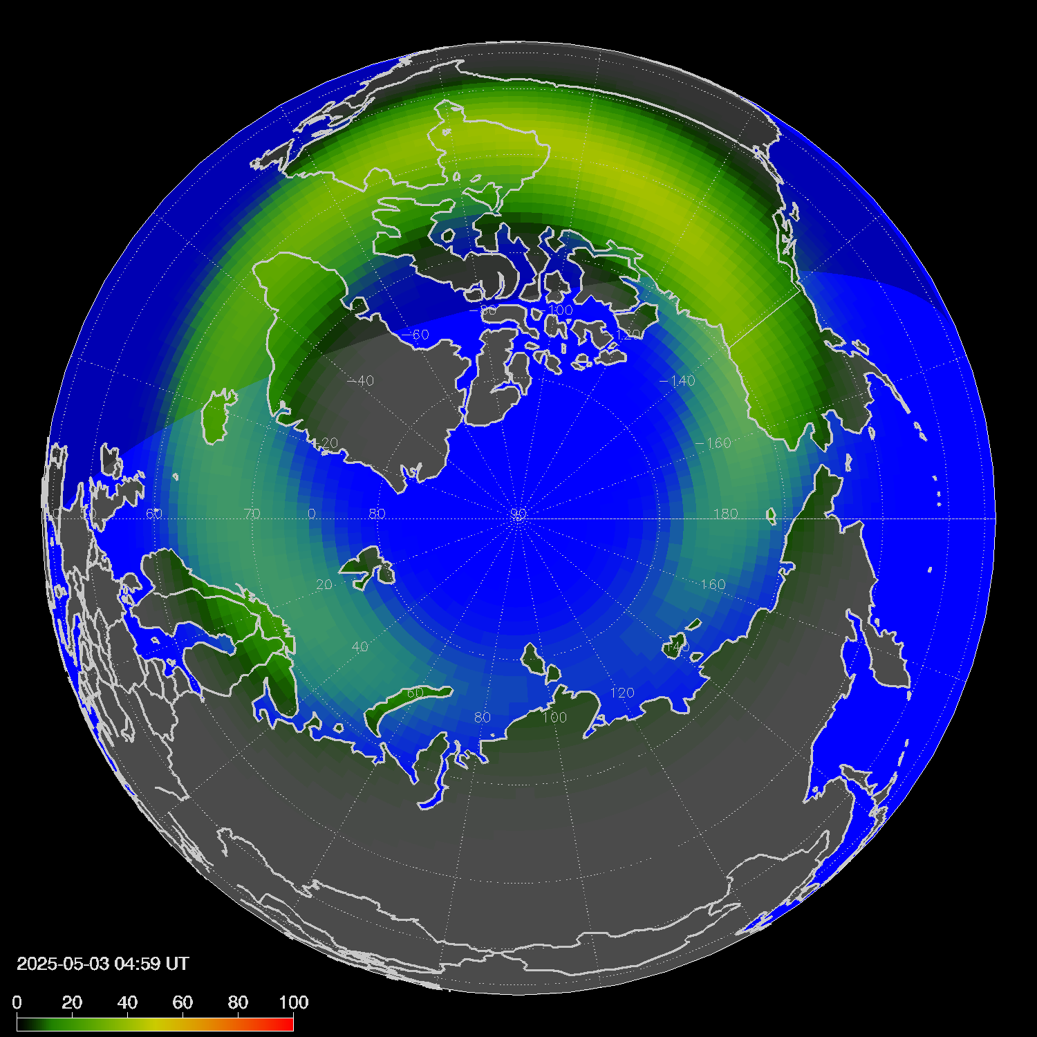 Northern lights (auroras) in the northern hemisphere