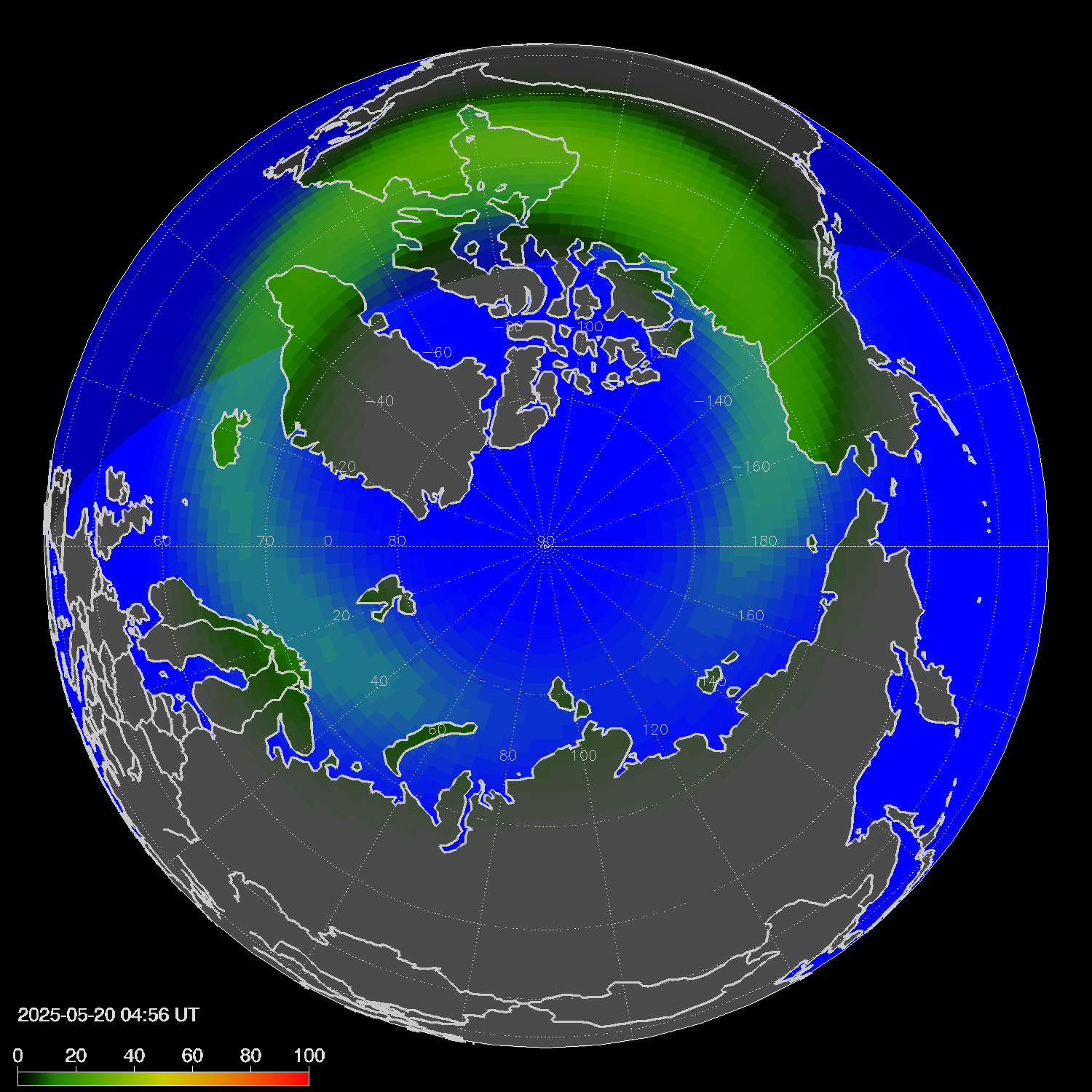 Northern lights (auroras) in the northern hemisphere