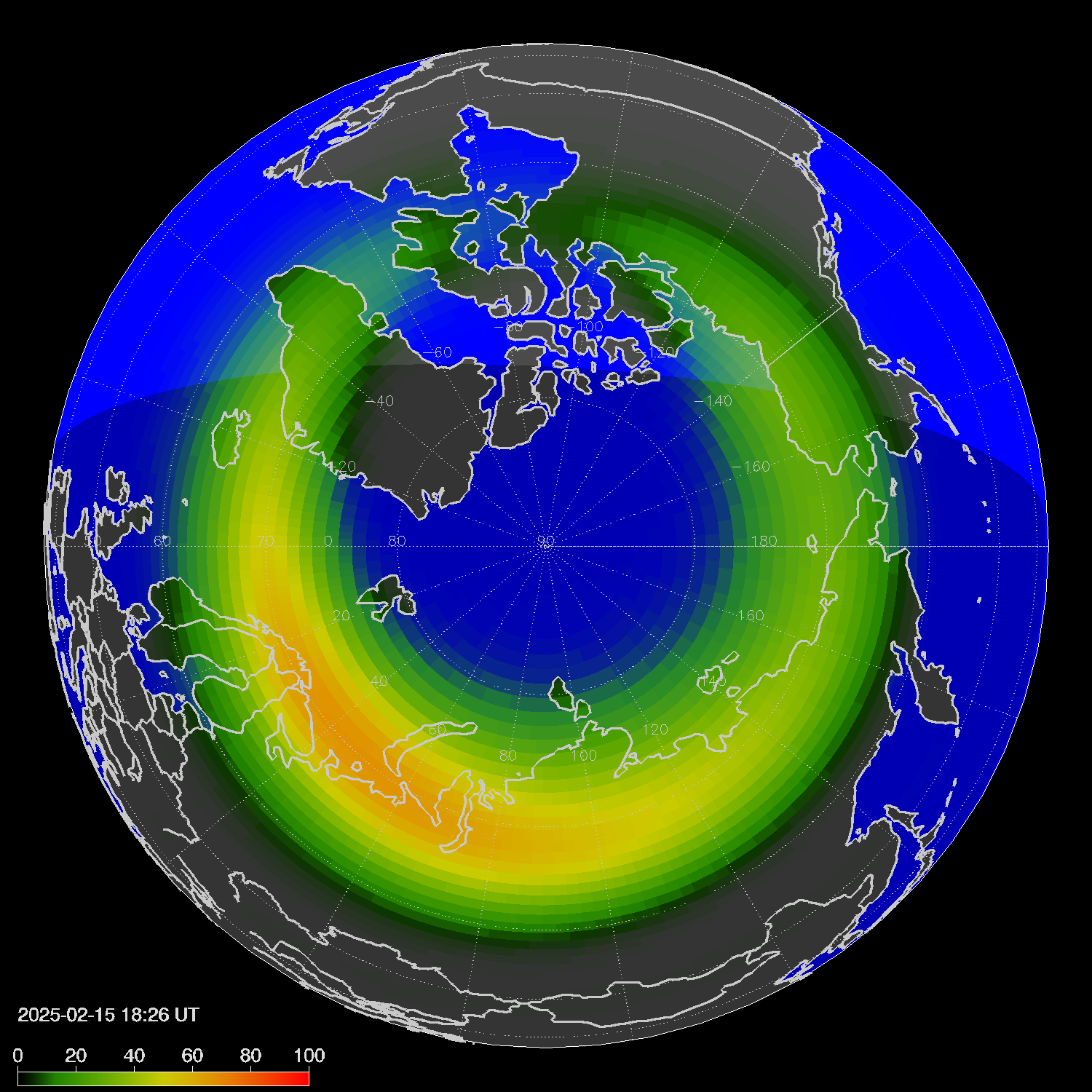 Northern lights (auroras) in the northern hemisphere