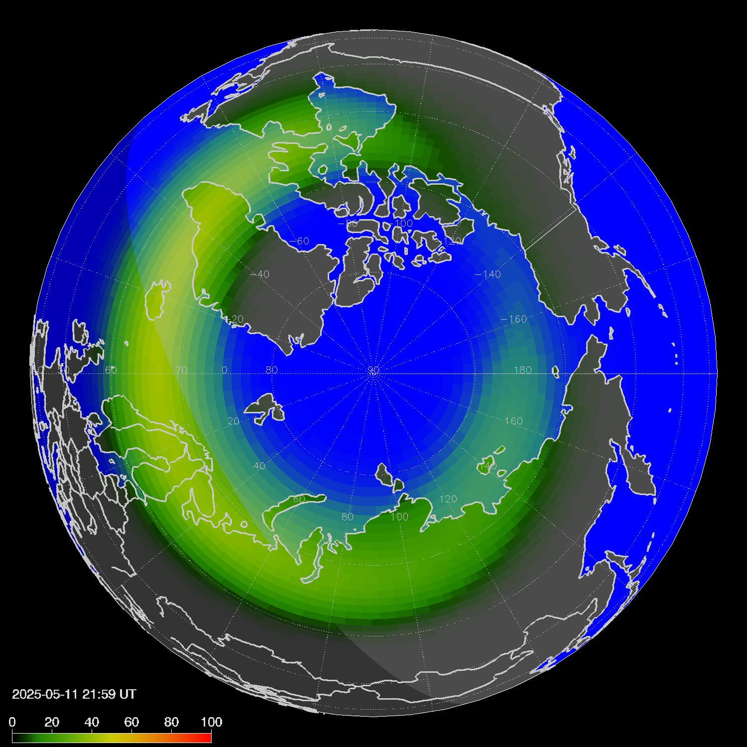 Northern lights (auroras) in the northern hemisphere
