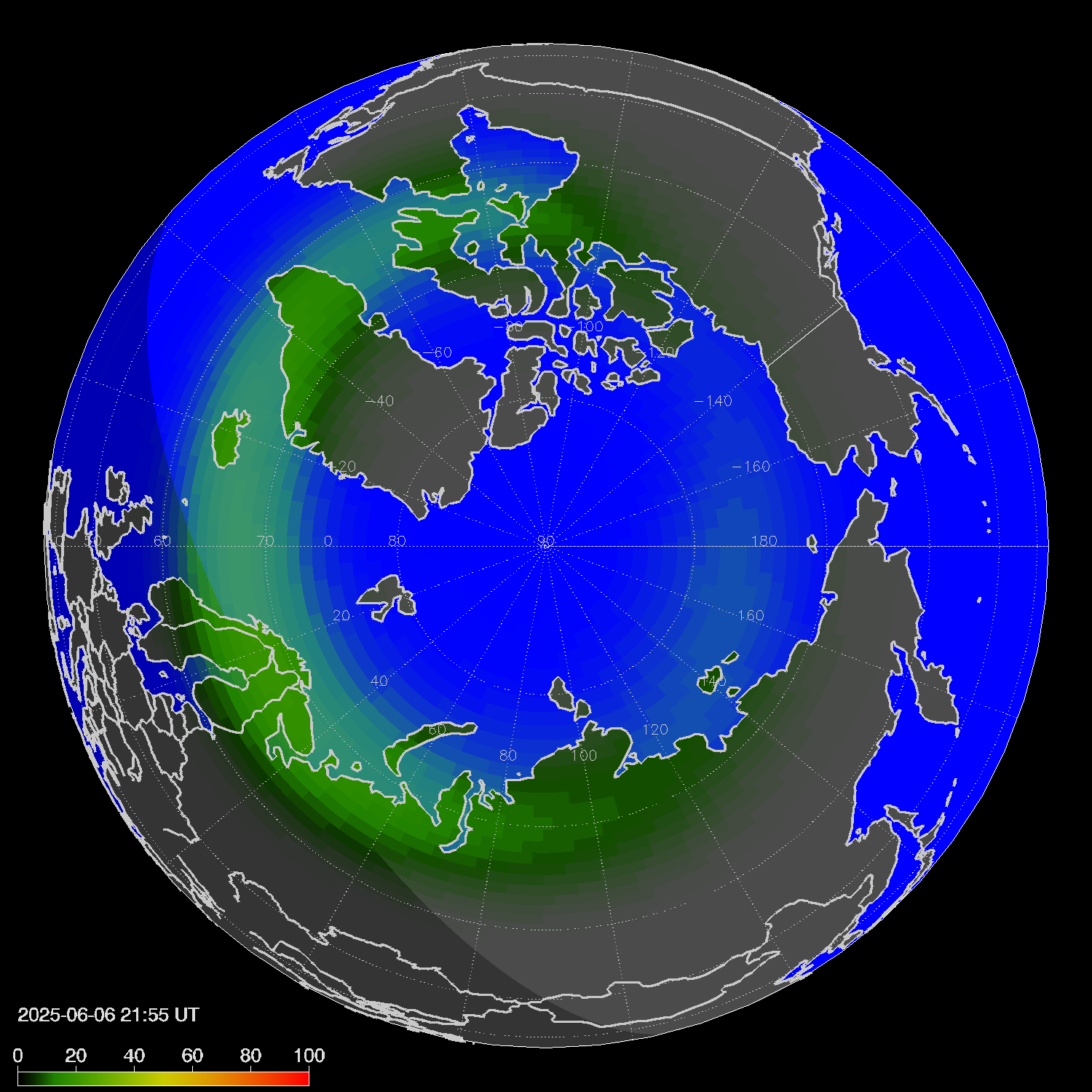 Northern lights (auroras) in the northern hemisphere