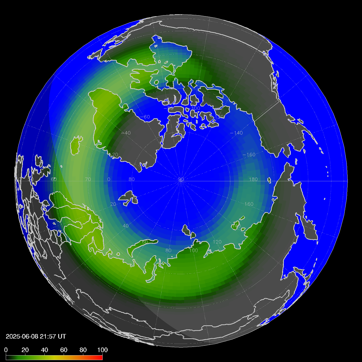 Northern lights (auroras) in the northern hemisphere