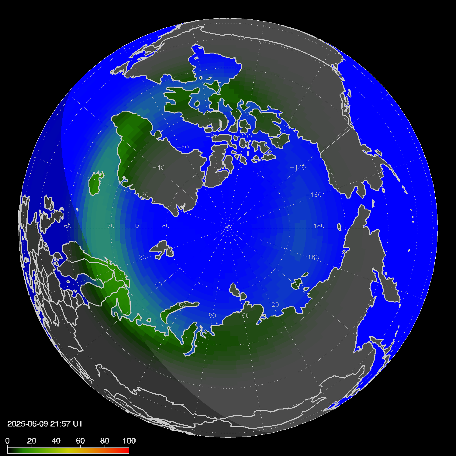 Northern lights (auroras) in the northern hemisphere