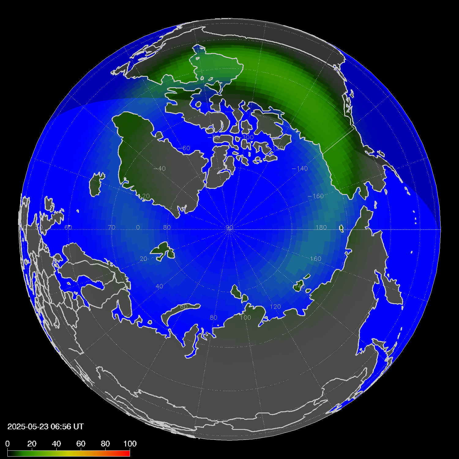 Northern lights (auroras) in the northern hemisphere